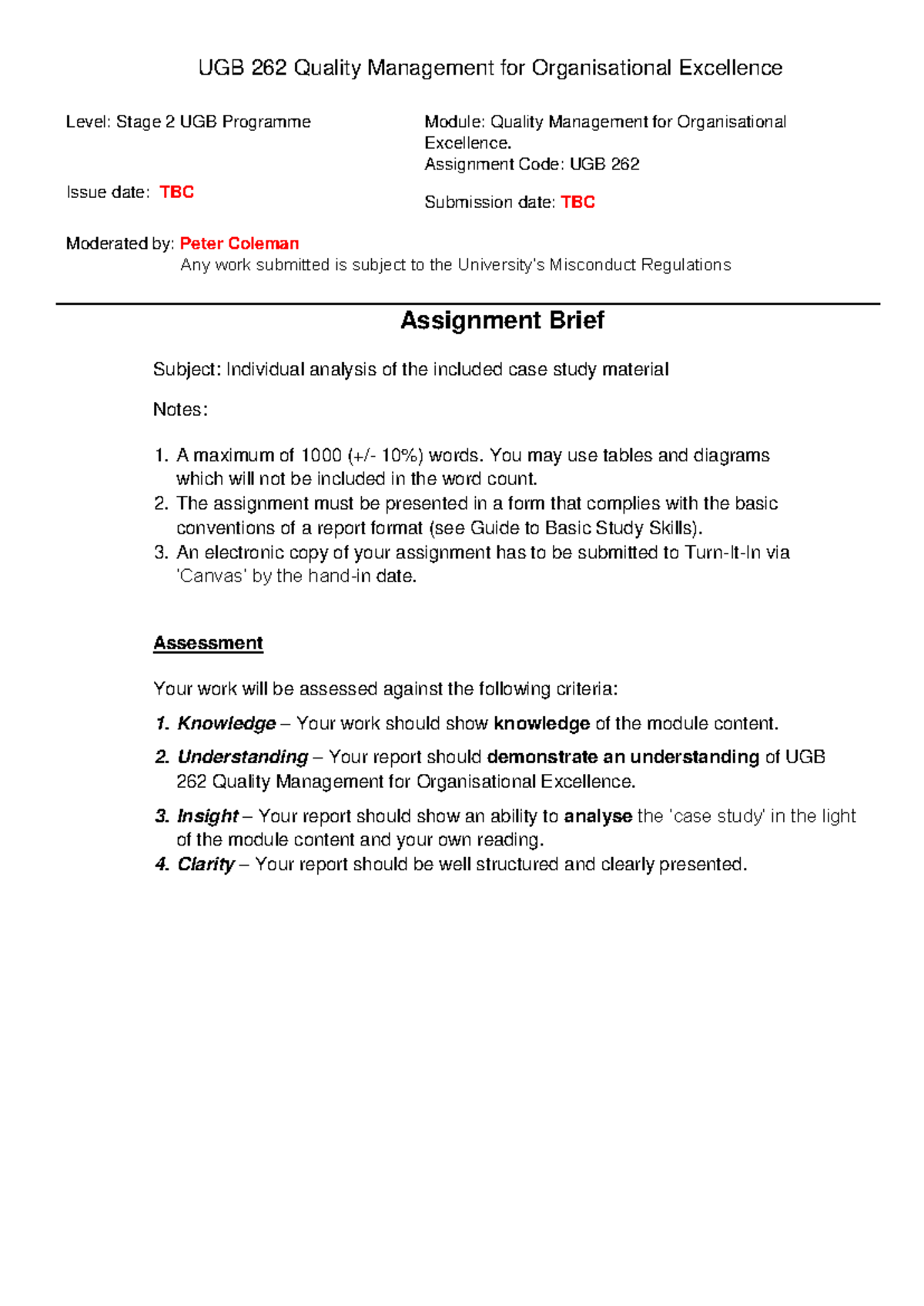UGB262 Quality Management Case Study Analysis - Mdist 2023 Assignment ...
