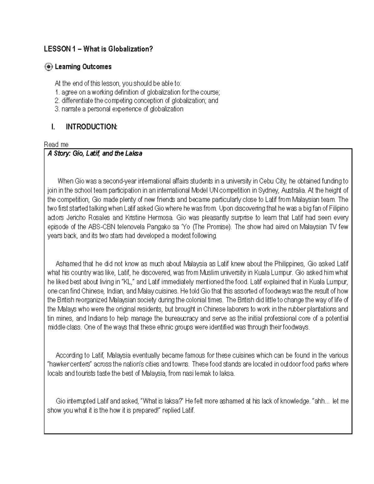 Lesson 1 Notes - Contemporary - LESSON 1 – What is Globalization ...