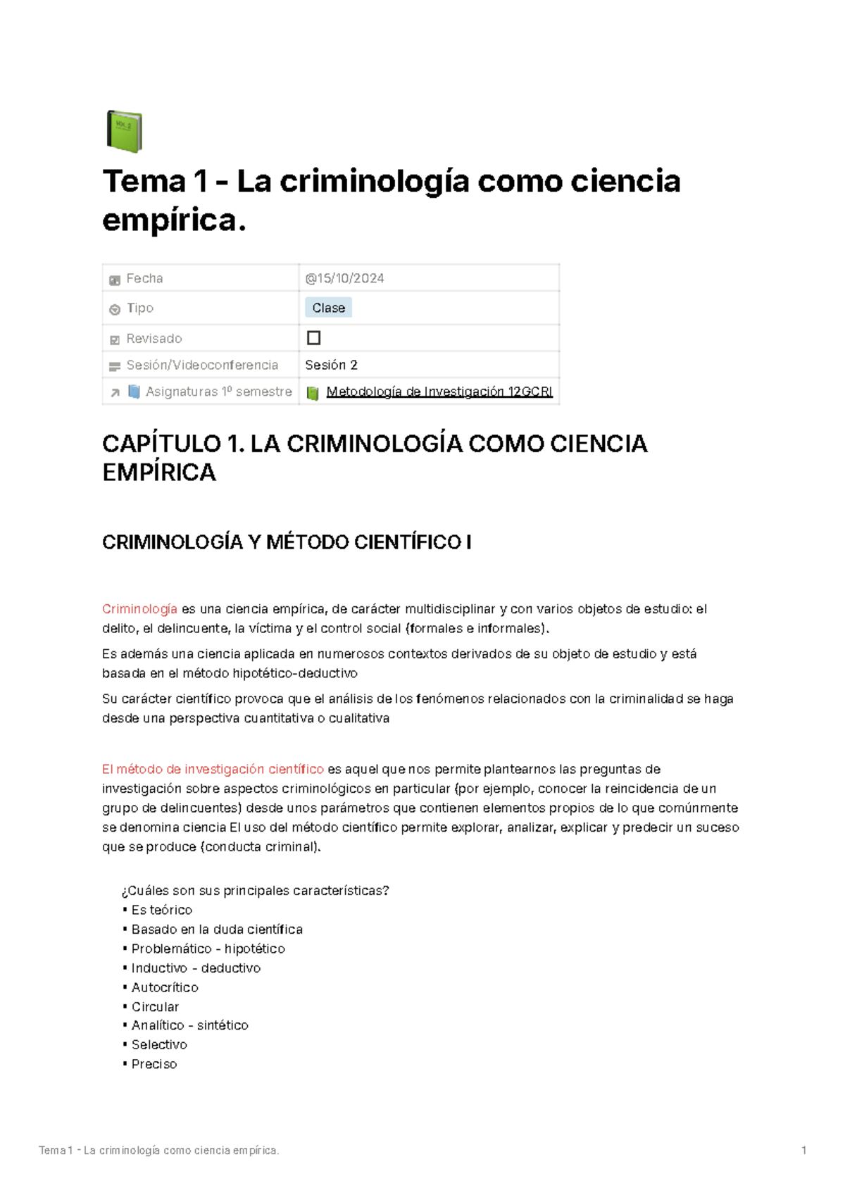 Metodologia tema 1 - Apuntes del tema 1 - 📗 Tema 1 - La criminología ...