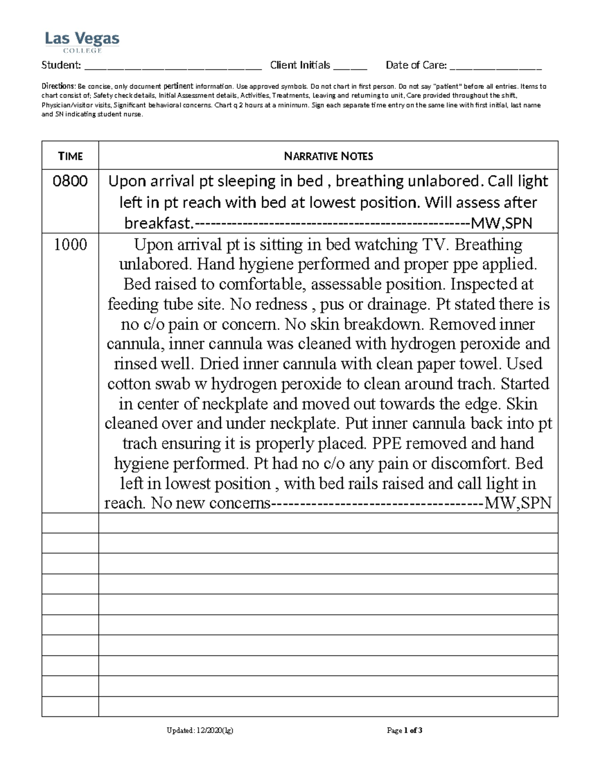NARRATIVE NOTES 4 for Student Nurse Documentation Guidelines - Studocu