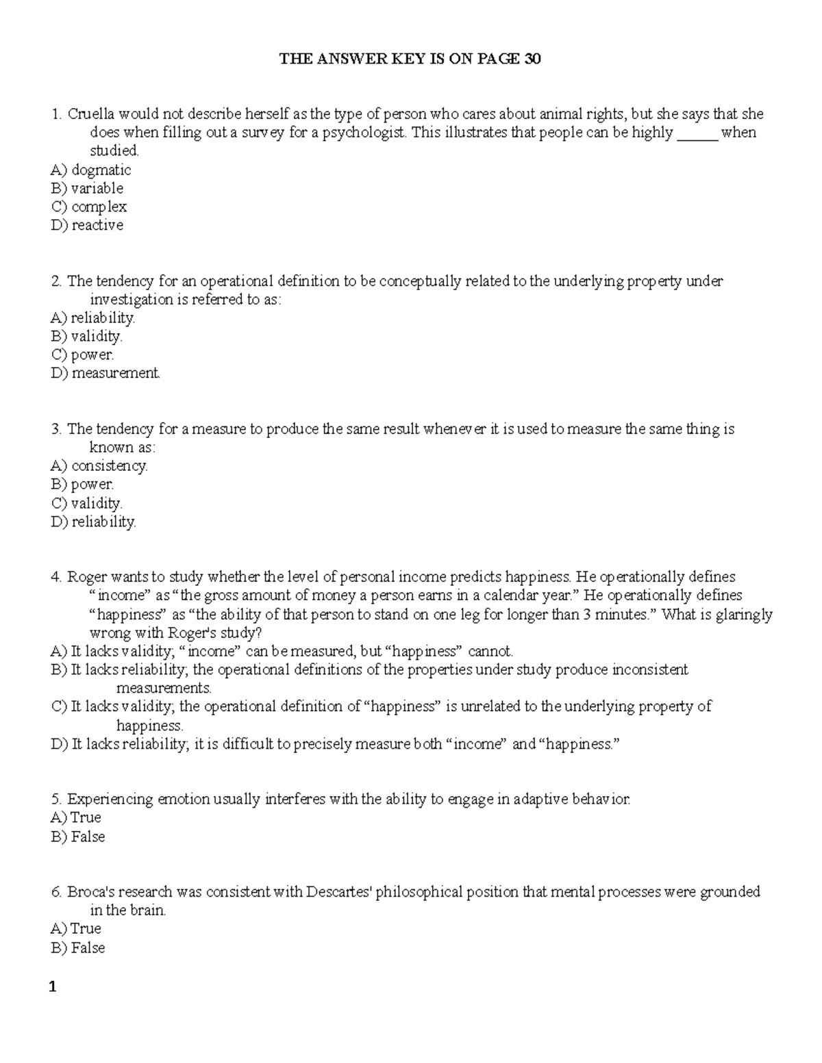 Psych 101: Practice Final Exam Answer Key and Study Guide - Studocu