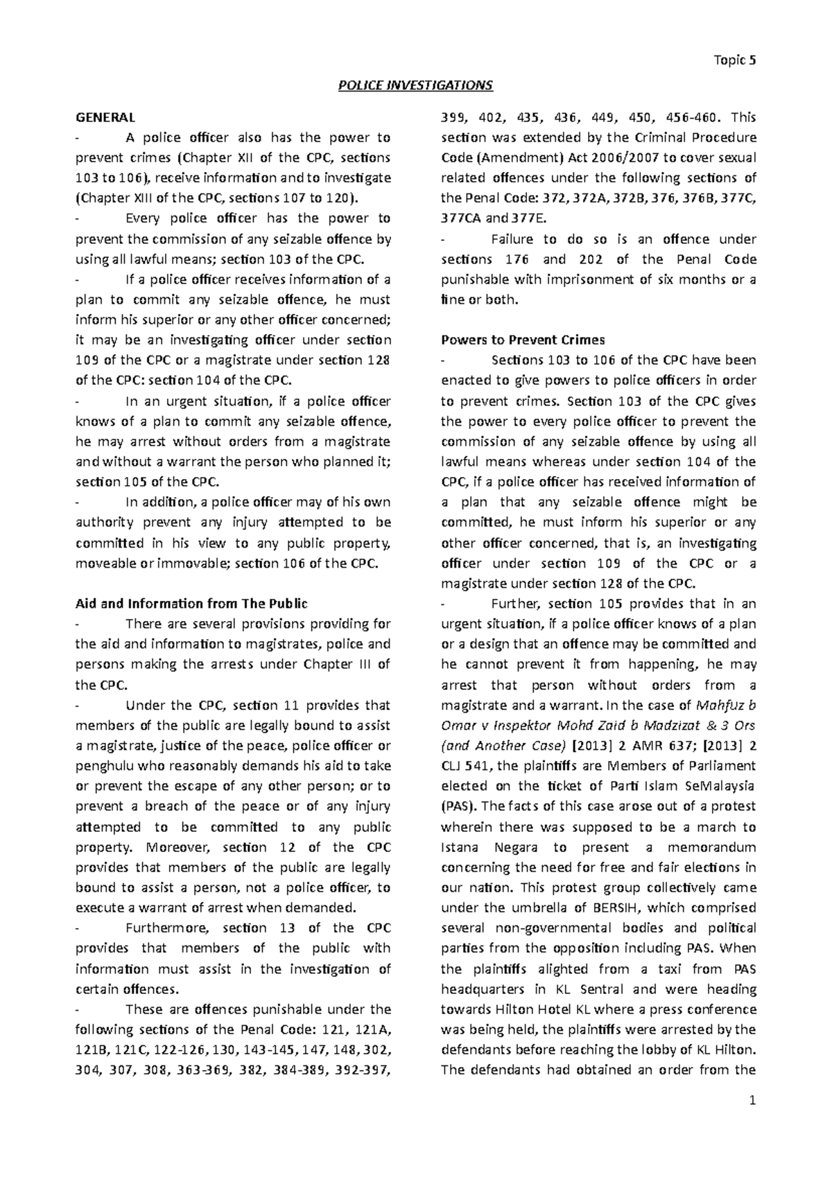 Final Exam - Police Investigations (CPC Sections 103-120) - Studocu