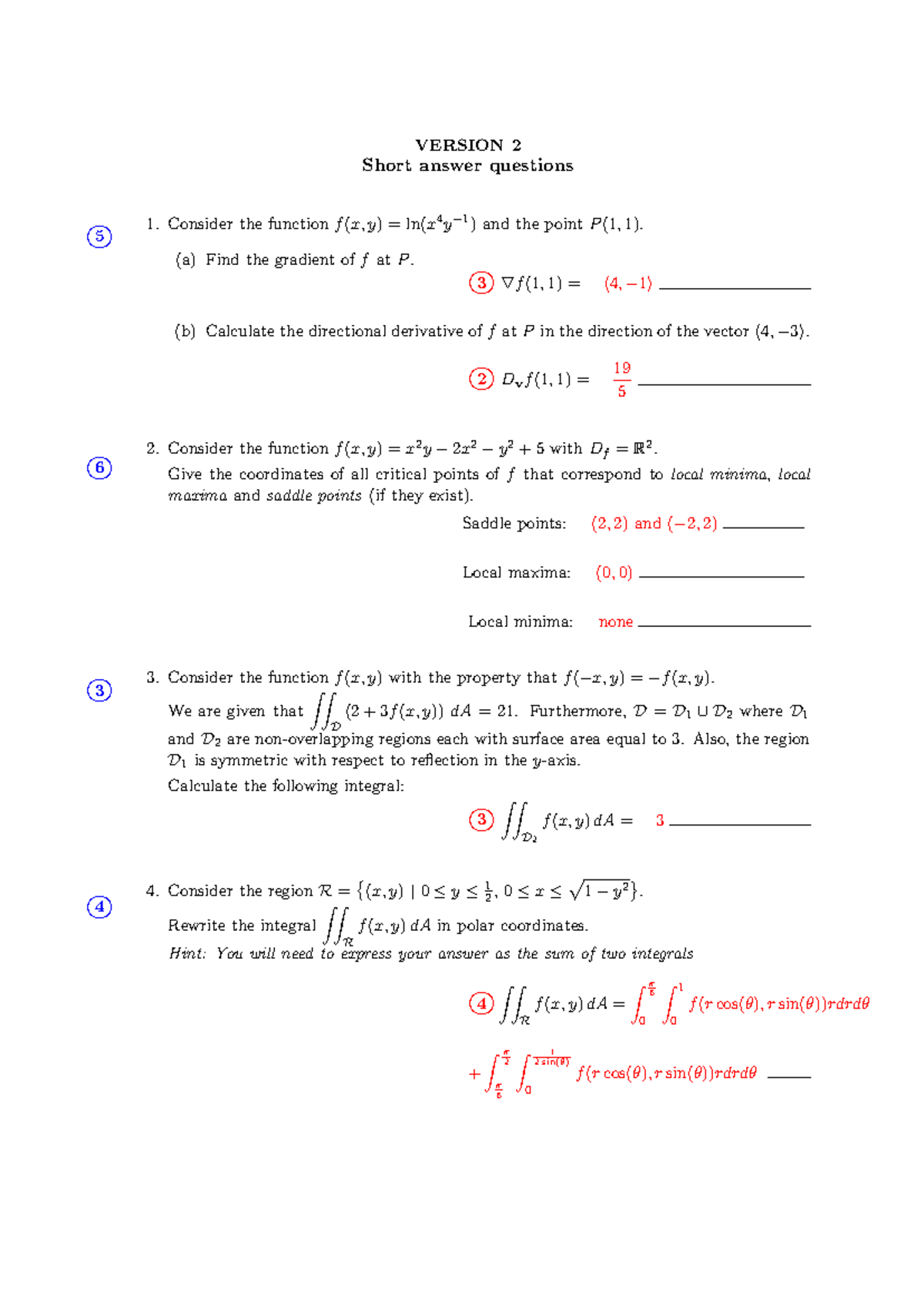 Calculus III Exam 120423 Version 2 Solutions and Answers - Studeersnel