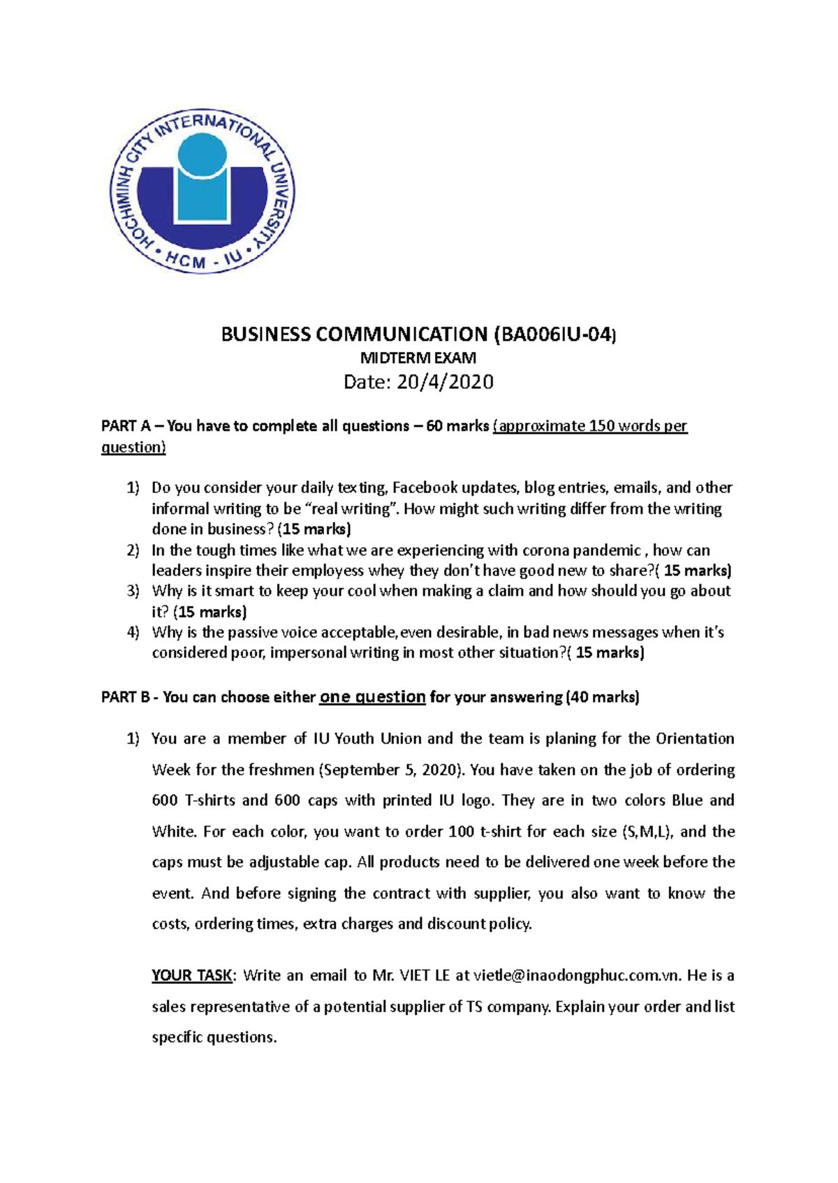BUSINESS COMMUNICATION MIDTERM EXAM QUESTIONS - BC 101 - Studocu