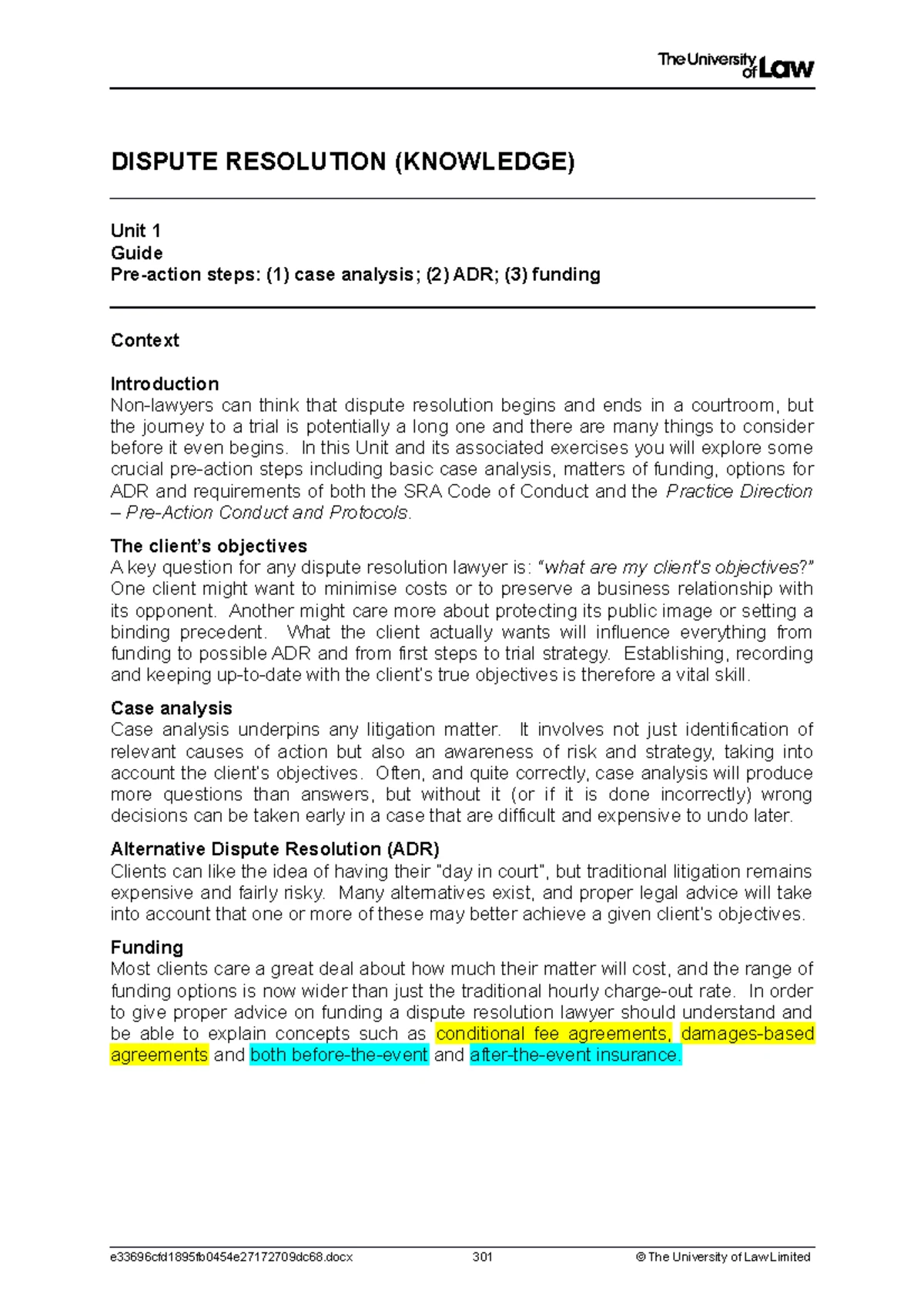 DISPUTE RESOLUTION - Unit 1 - Workshop 1 - Prep Task - Table/ My ...