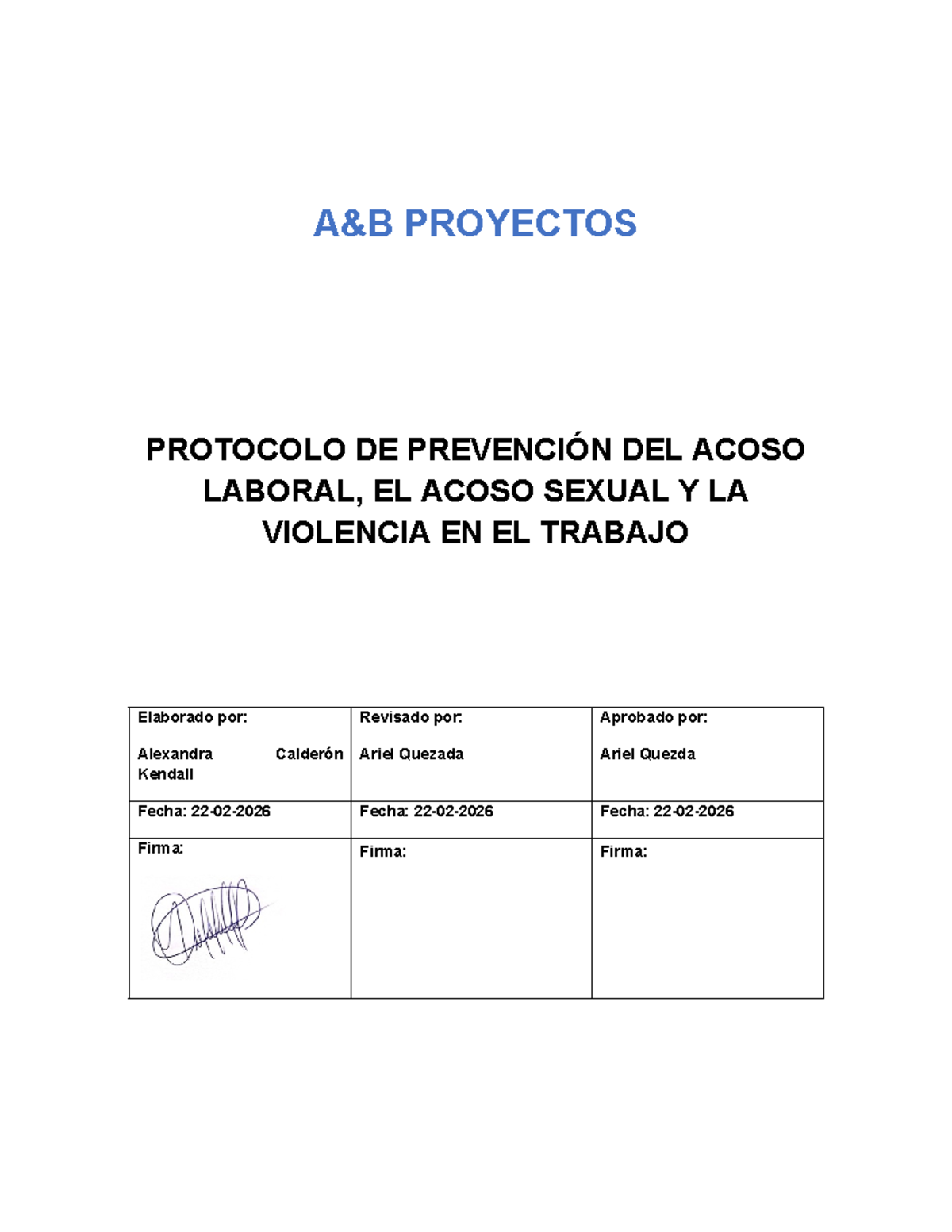 Protocolo de Prevención del Acoso Laboral y Violencia en el Trabajo ...