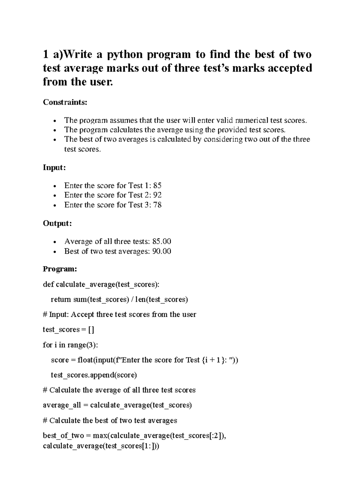 DVP Manual - 1 a)Write a python program to find the best of two test ...