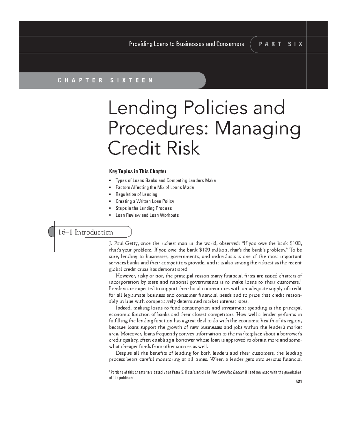 Chapter 16: Lending Policies and Procedures - Managing Credit Risk ...