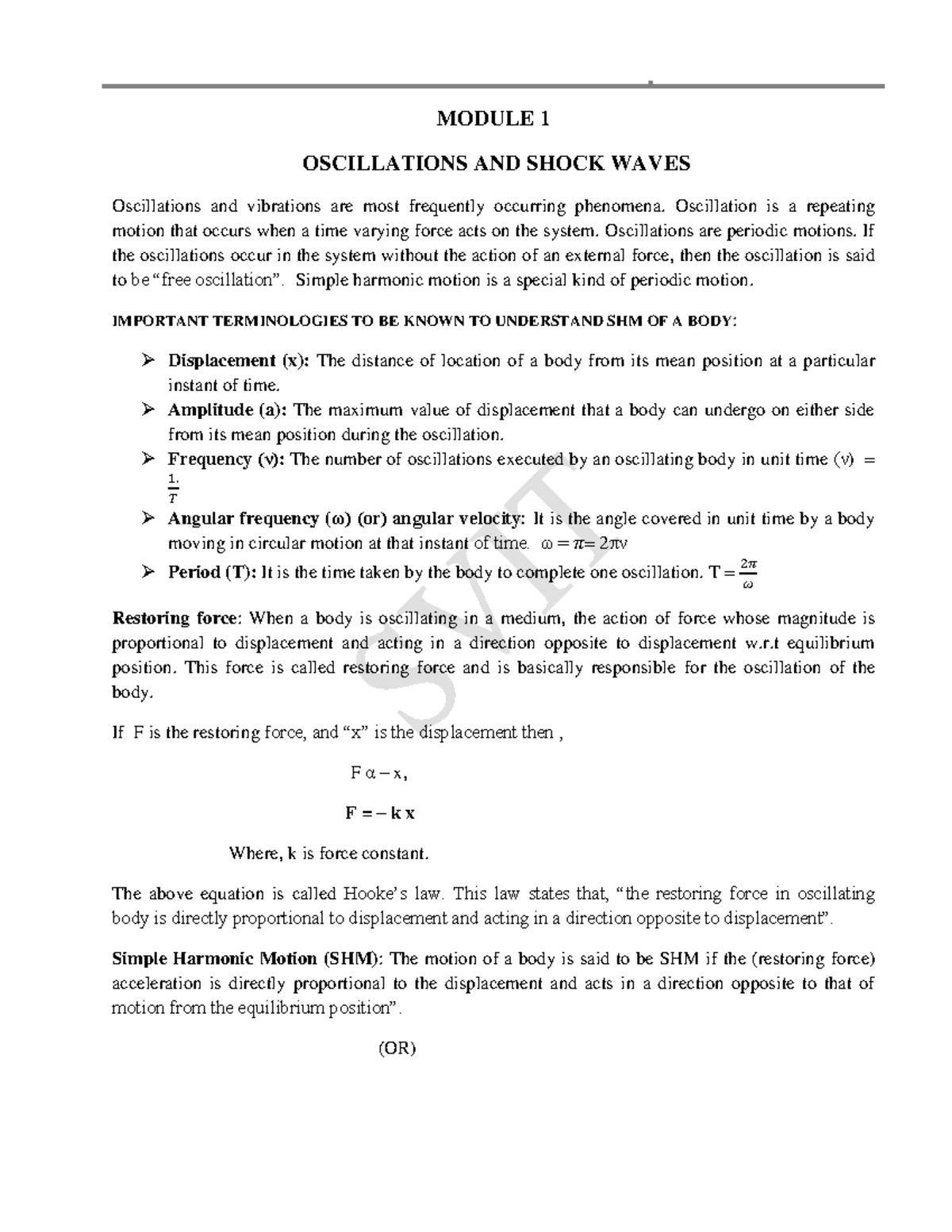 Engineering Physics Unit 1 Module 1 Oscillations And Shock Waves Engineering Physics Unit 1 Module 1 Oscillations And Shock Waves