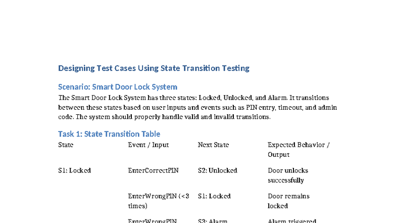 Smart Door Lock System Test Cases Design: State Transition Testing ...