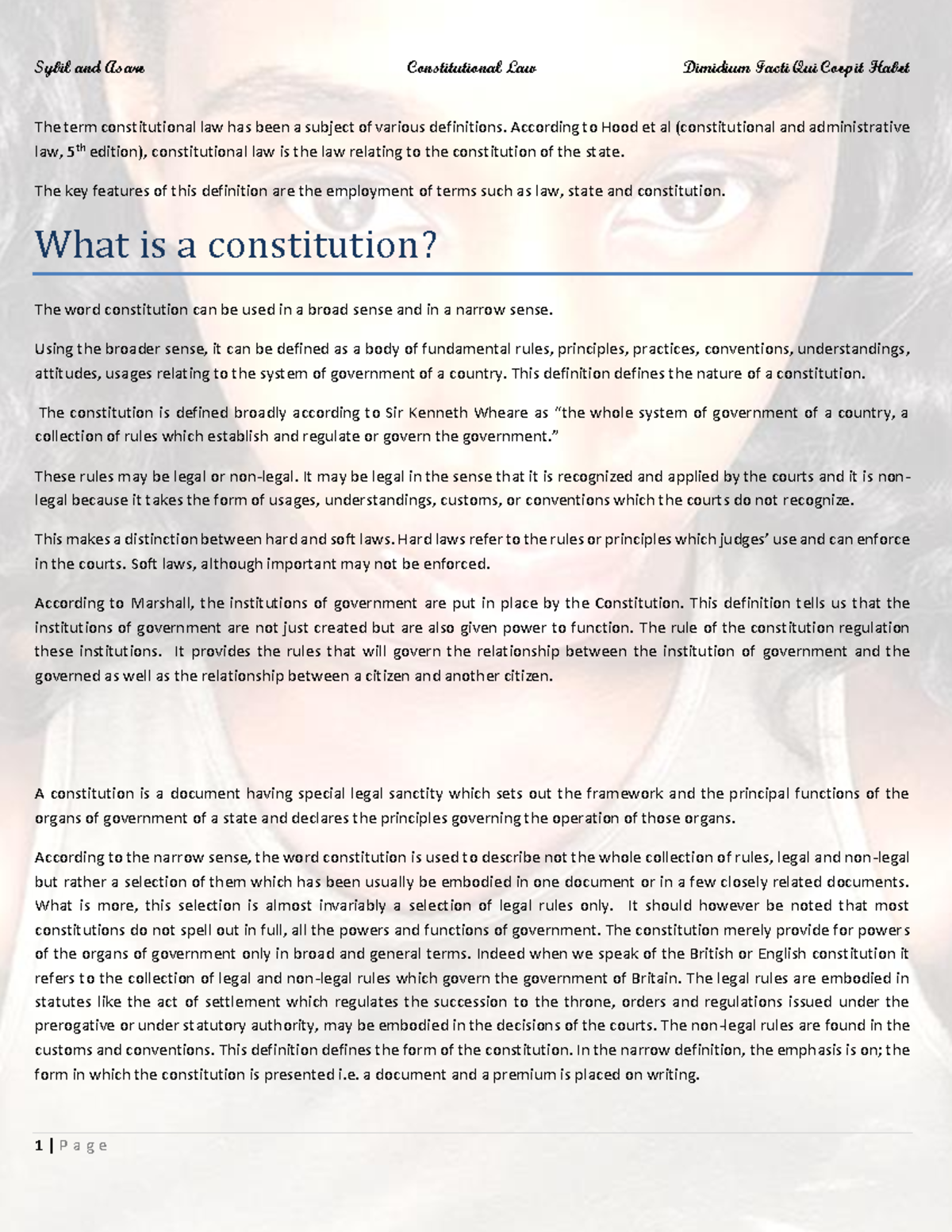 Constitutional Law Lecture Notes 1-7: Key Definitions & Features - Studocu
