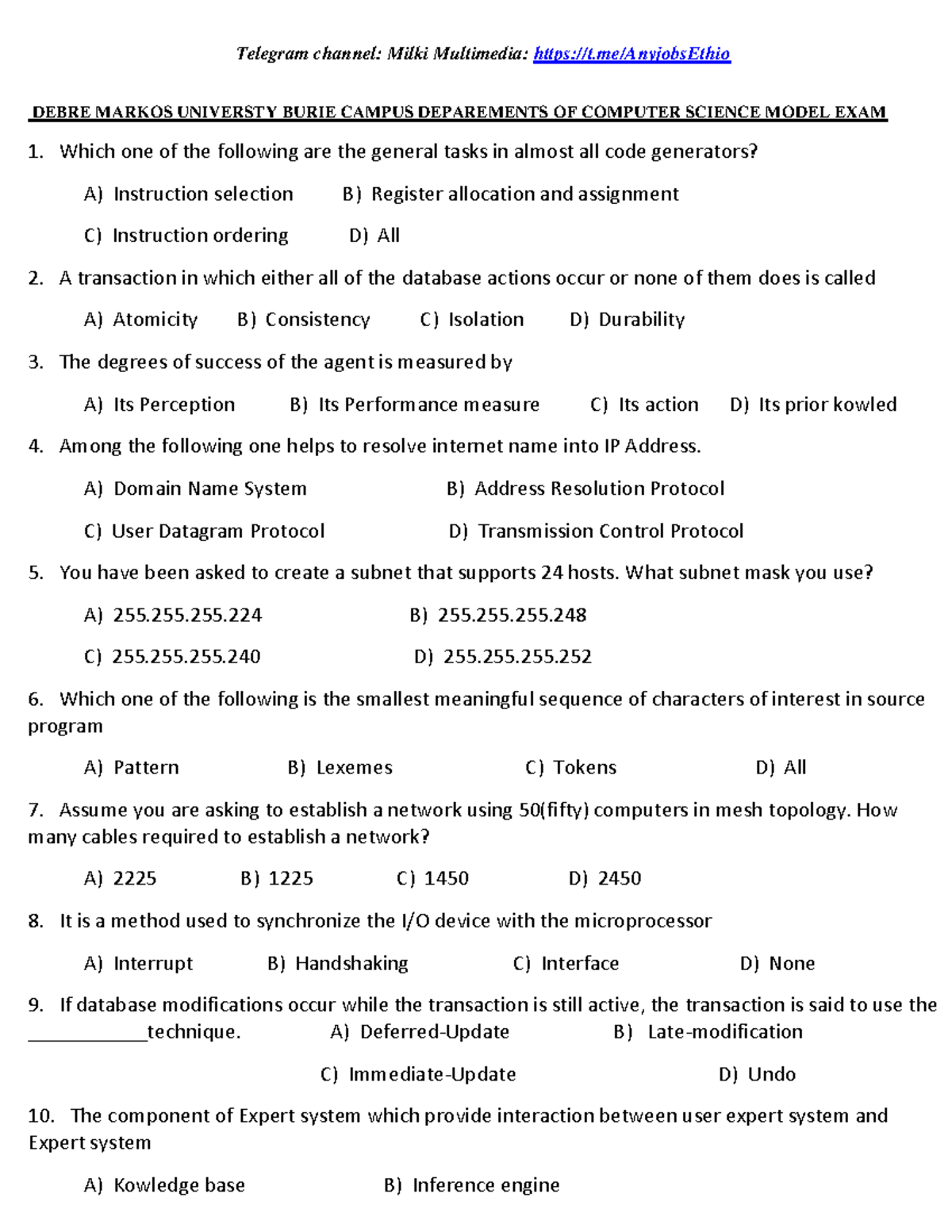 COMP101 Final Exam Model Questions for Computer Science 2015 - Studocu