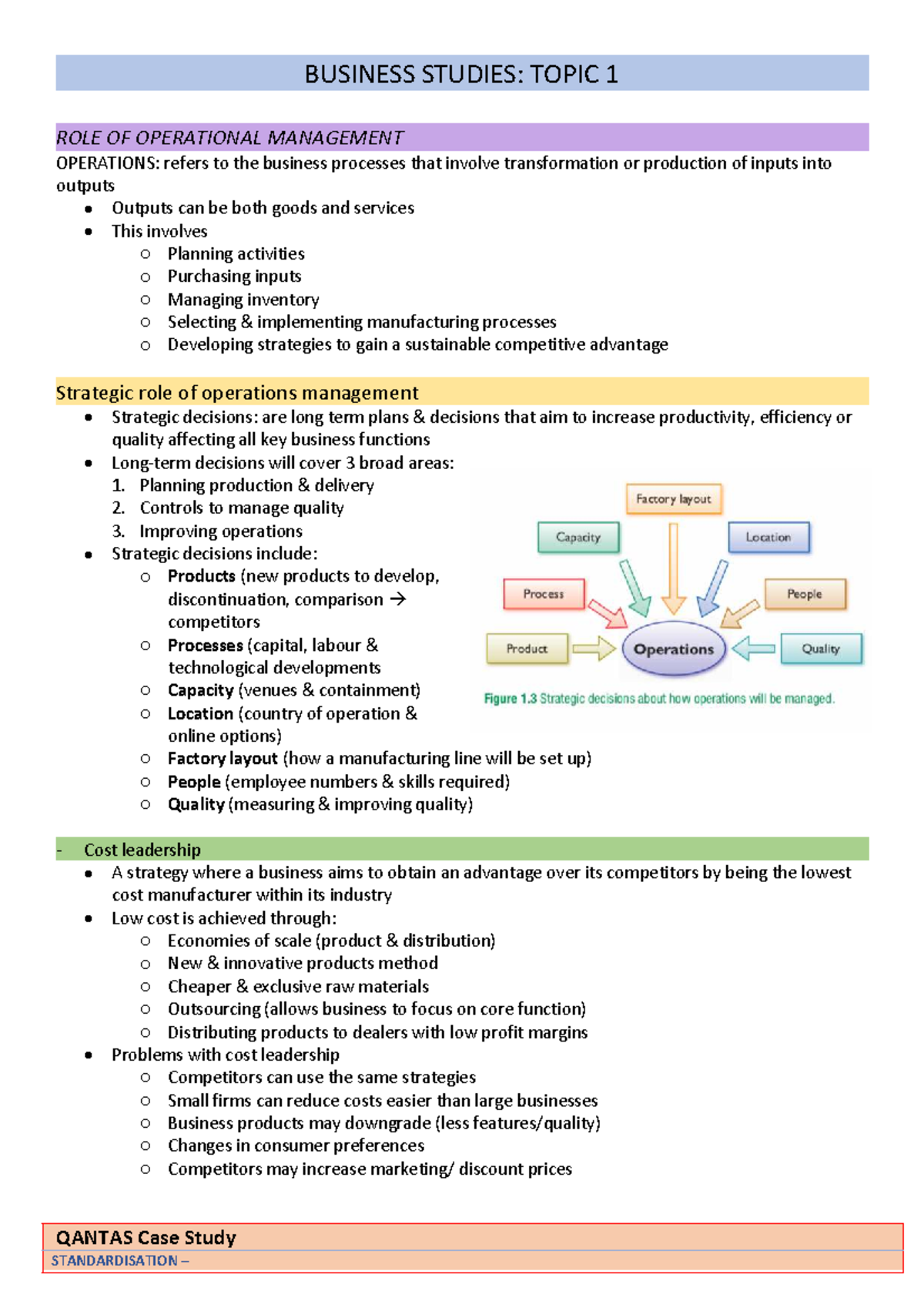 BUSINESS STUDIES: TOPIC 1 - ROLE OF OPERATIONAL MANAGEMENT - Studocu