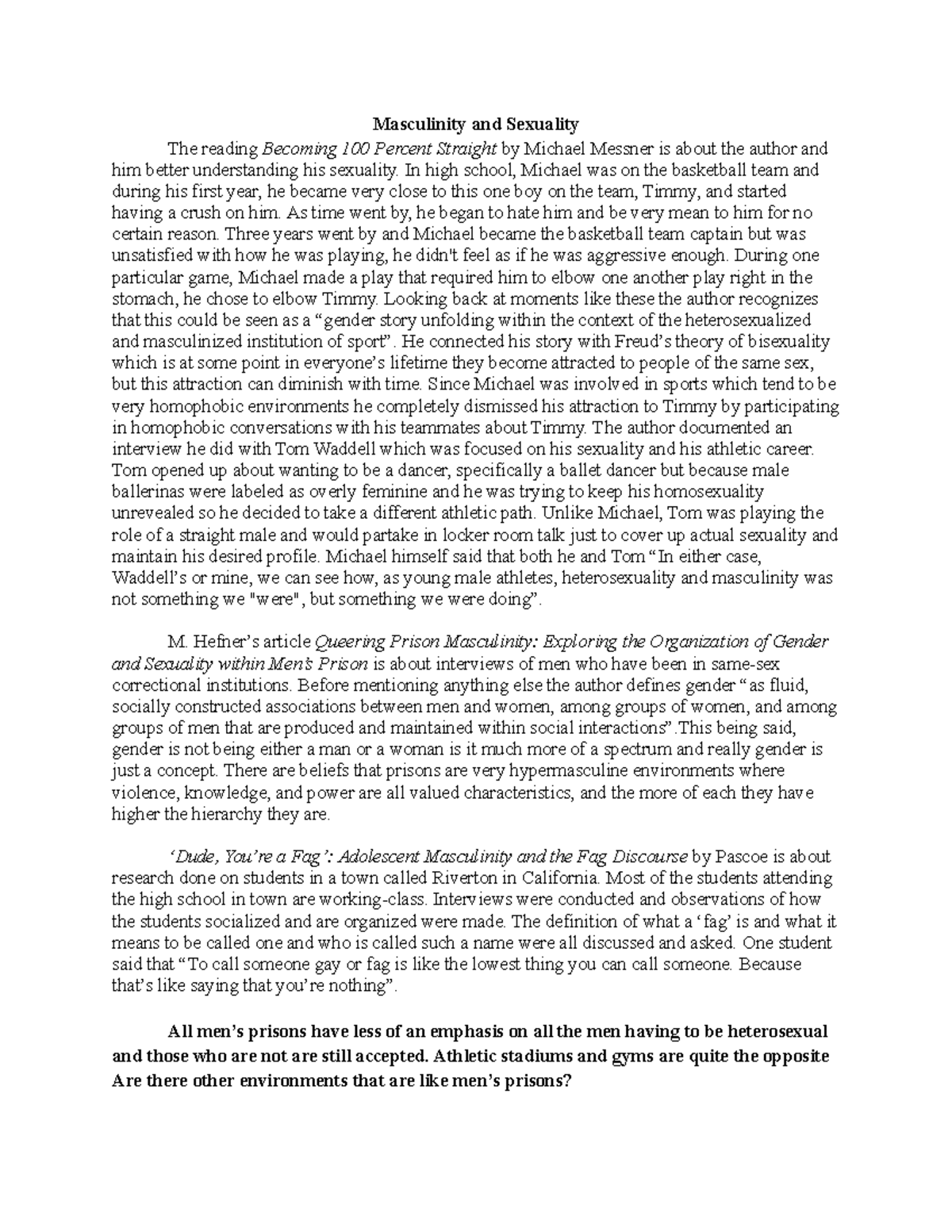 Masculinity and Sexuality: Insights from Masculinity Studies - Studocu
