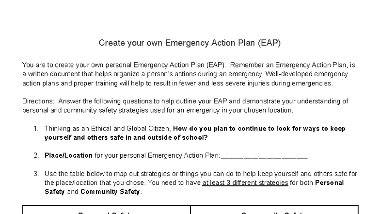 17370486 - Personal Emergency Action Plan (EAP) Guide - Studocu