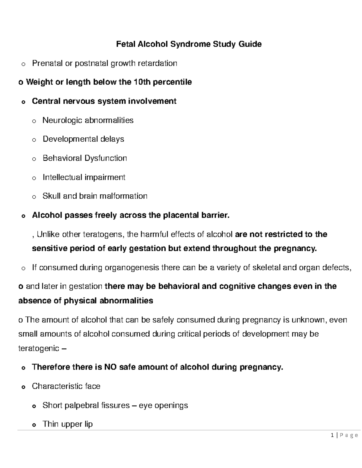 Fetal Alcohol Syndrome Study Guide - , Unlike other teratogens, the ...