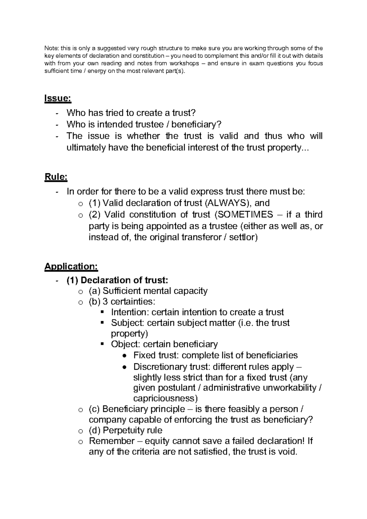 Creation of an Express Trust: Suggested Structure & Key Elements - Studocu