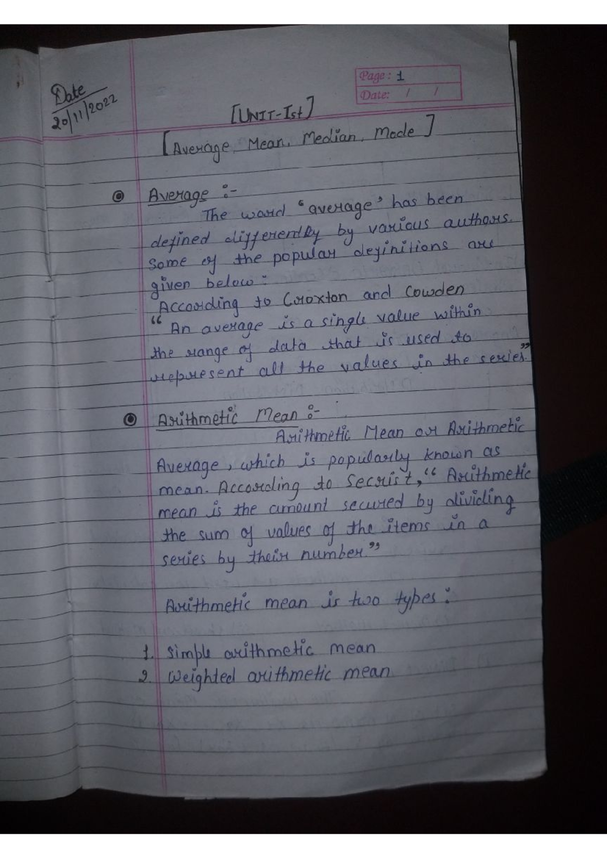Statistical complete notes - Date Page: 1 Date: Average, Mean, Median ...