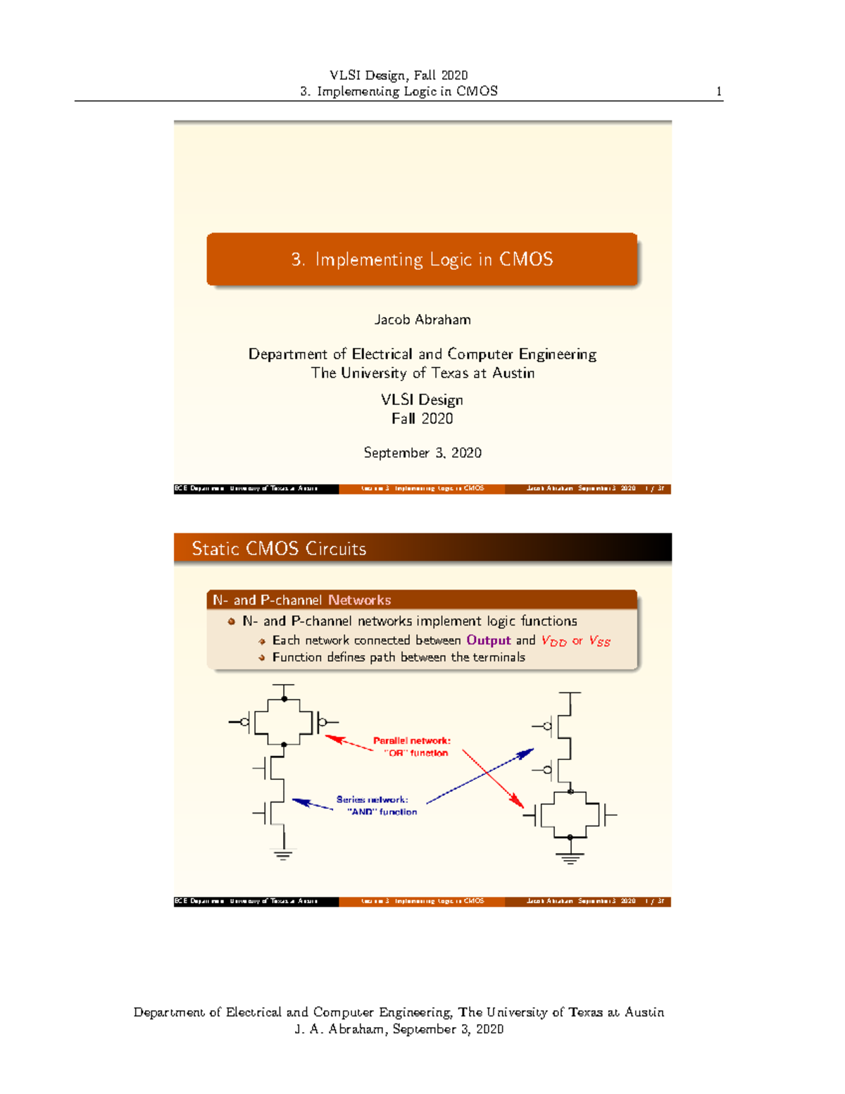 VLSI Design ECE 2020: Lecture 3 - Implementing Logic in CMOS - Studocu