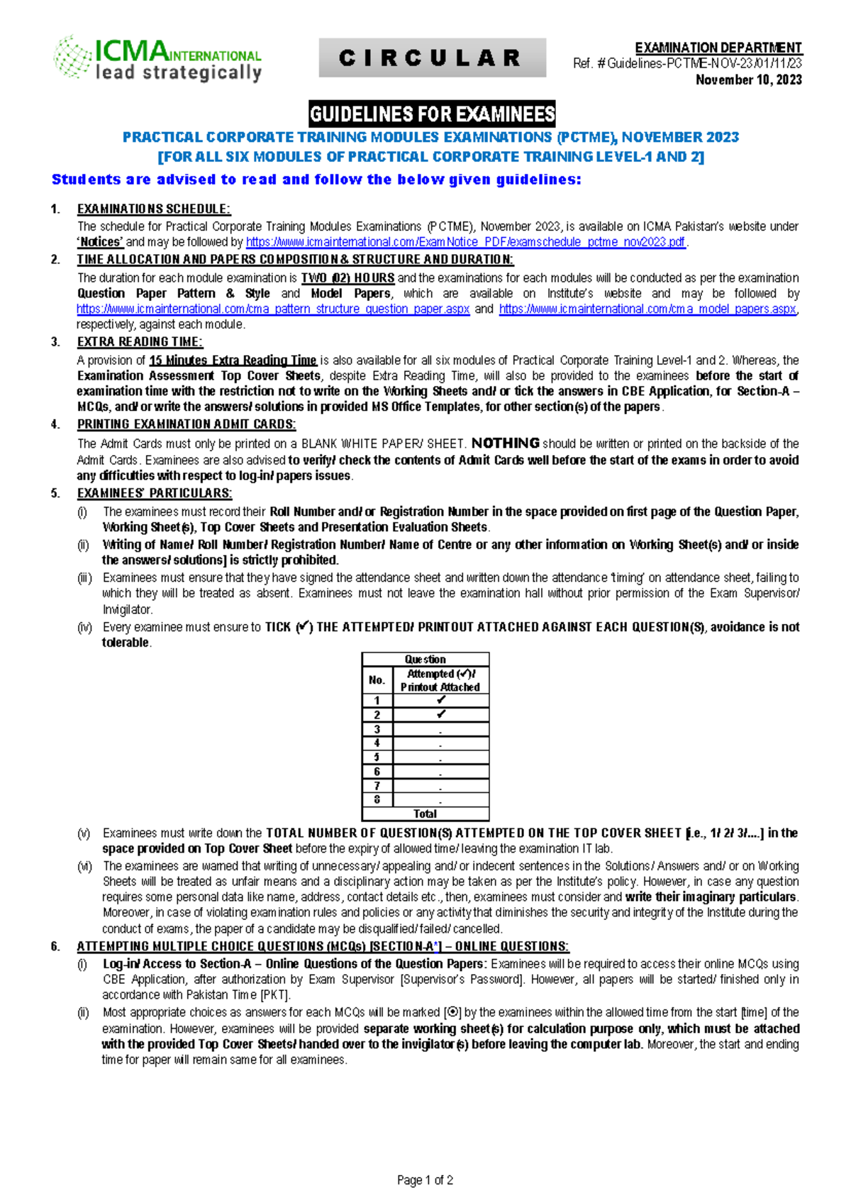 Guidelines for Practical Corporate Training Modules Exams (PCTME) Nov ...