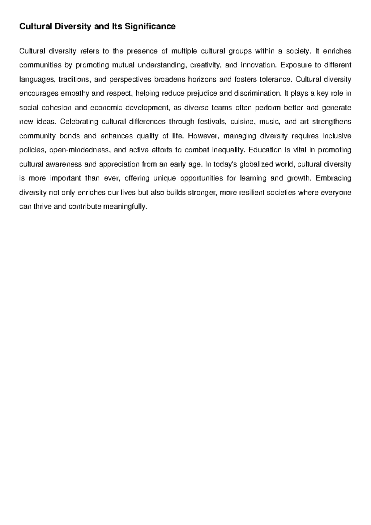 Essay 7: The Importance of Cultural Diversity in Society - Studocu