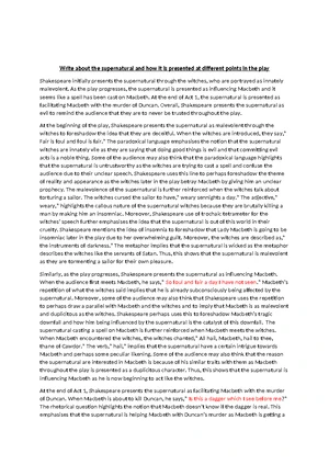 ENG 101: The Role of the Supernatural in Shakespeare's Macbeth - Studocu