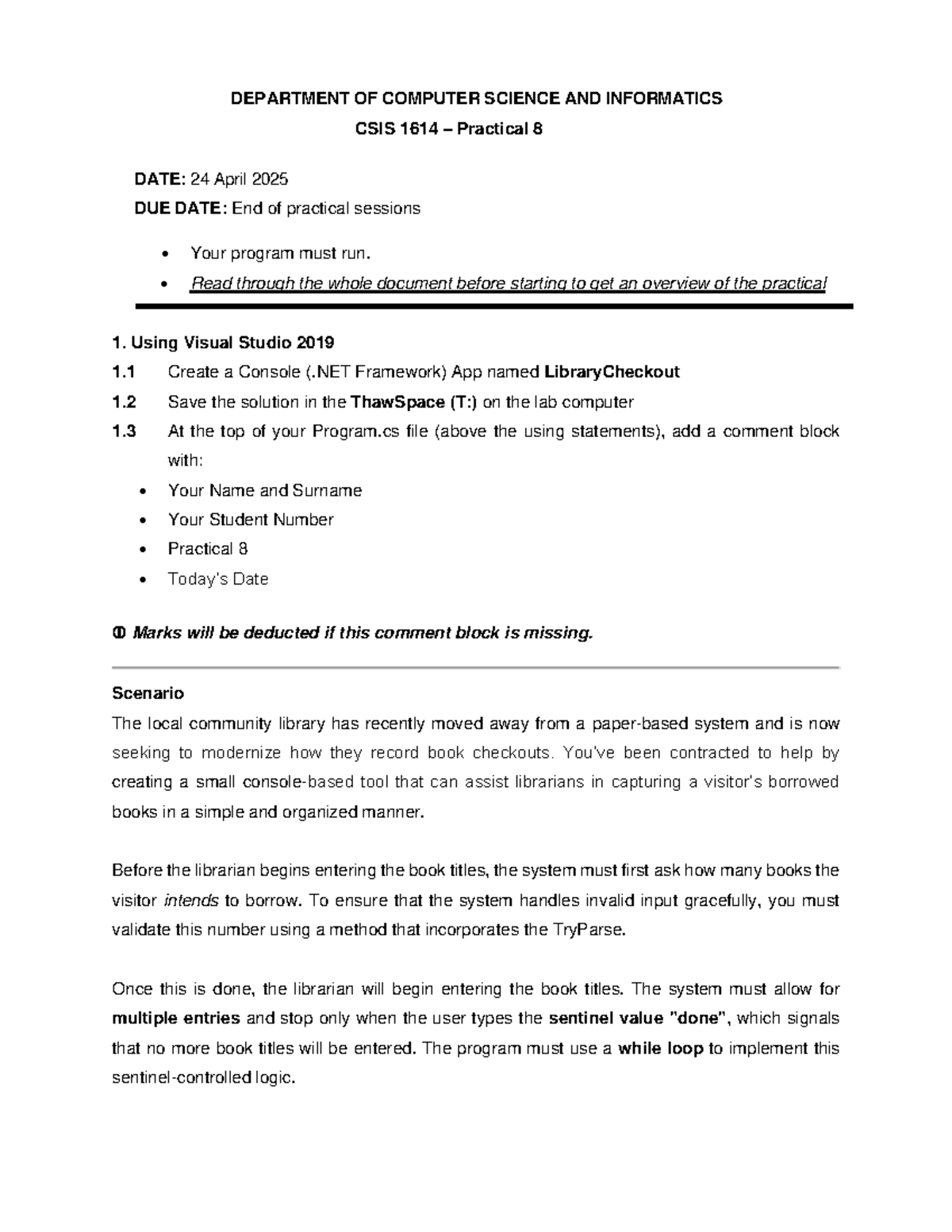CSIS 1614 Practical 8: Library Checkout Console App Guide - Studocu