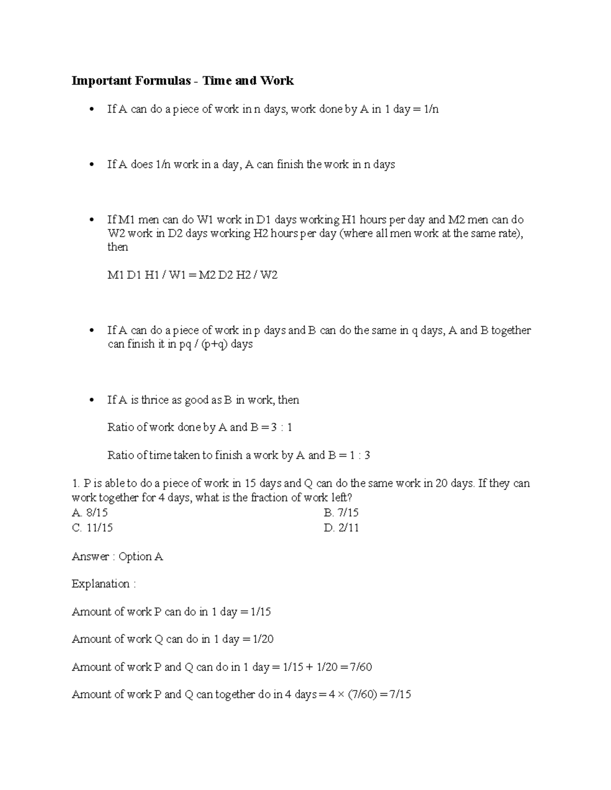 Time & Work - Practice Problems (Course Code: TWP) - Studocu