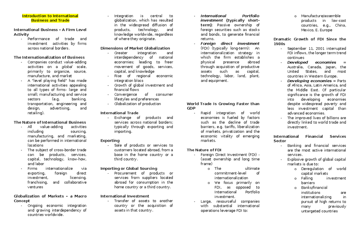 INTL- Trade- Prelims Overview - Key Concepts and Insights - Studocu