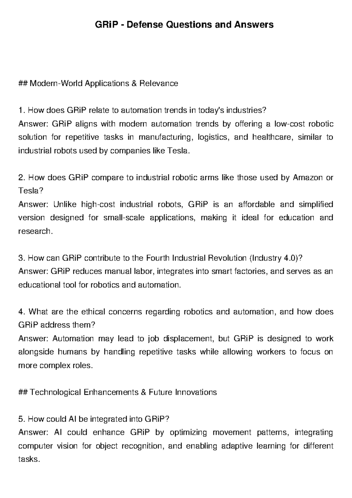 GRi P Defense Questions - How does GRiP compare to industrial robotic ...