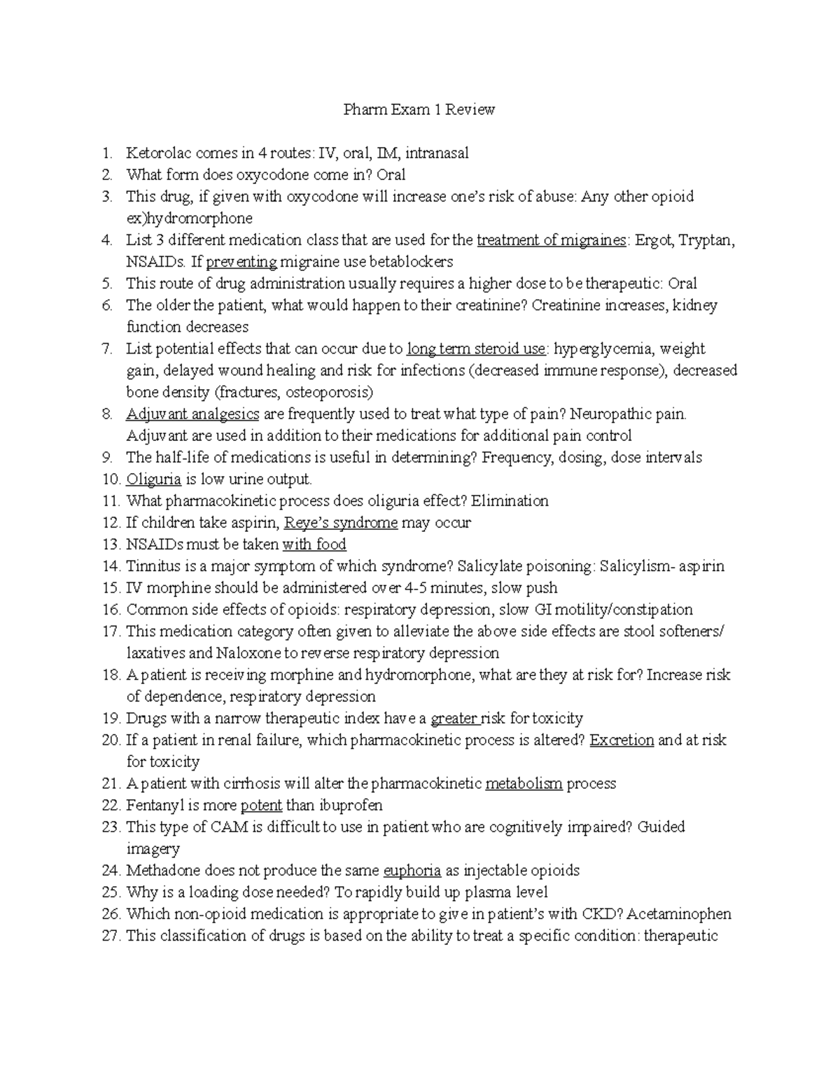 Pharm Exam 1 Review: Key Concepts & Drug Classifications - Studocu