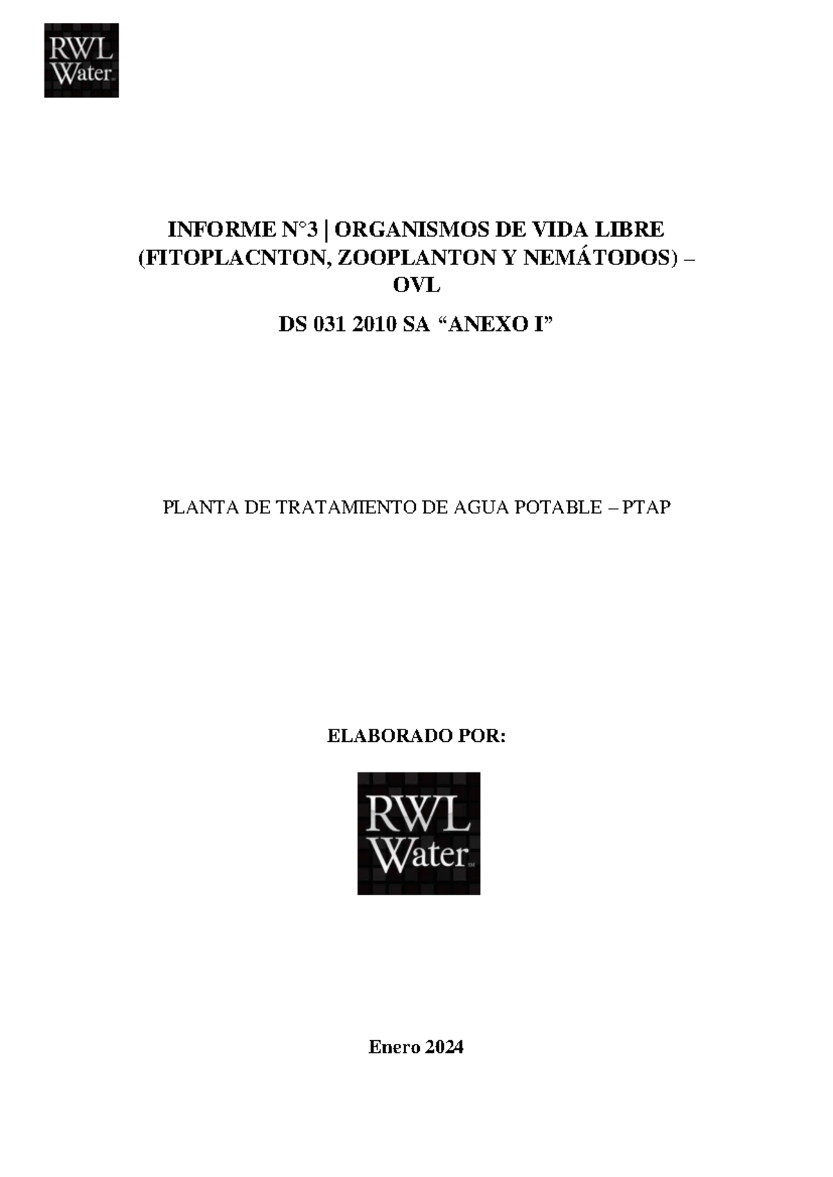 Informe N° 003: Evaluación de Calidad de Agua (OVL) y Organismos - Document Preview