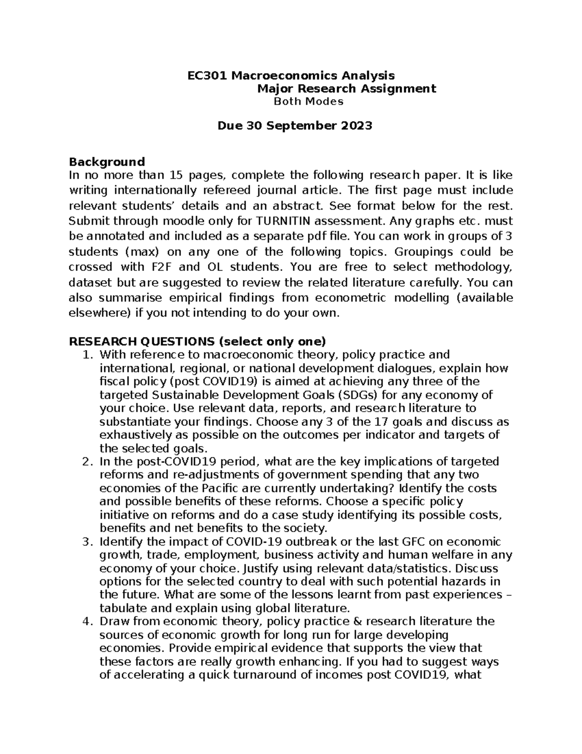 EC301 Major Research Assignment on Macroeconomics - 2023 - Studocu