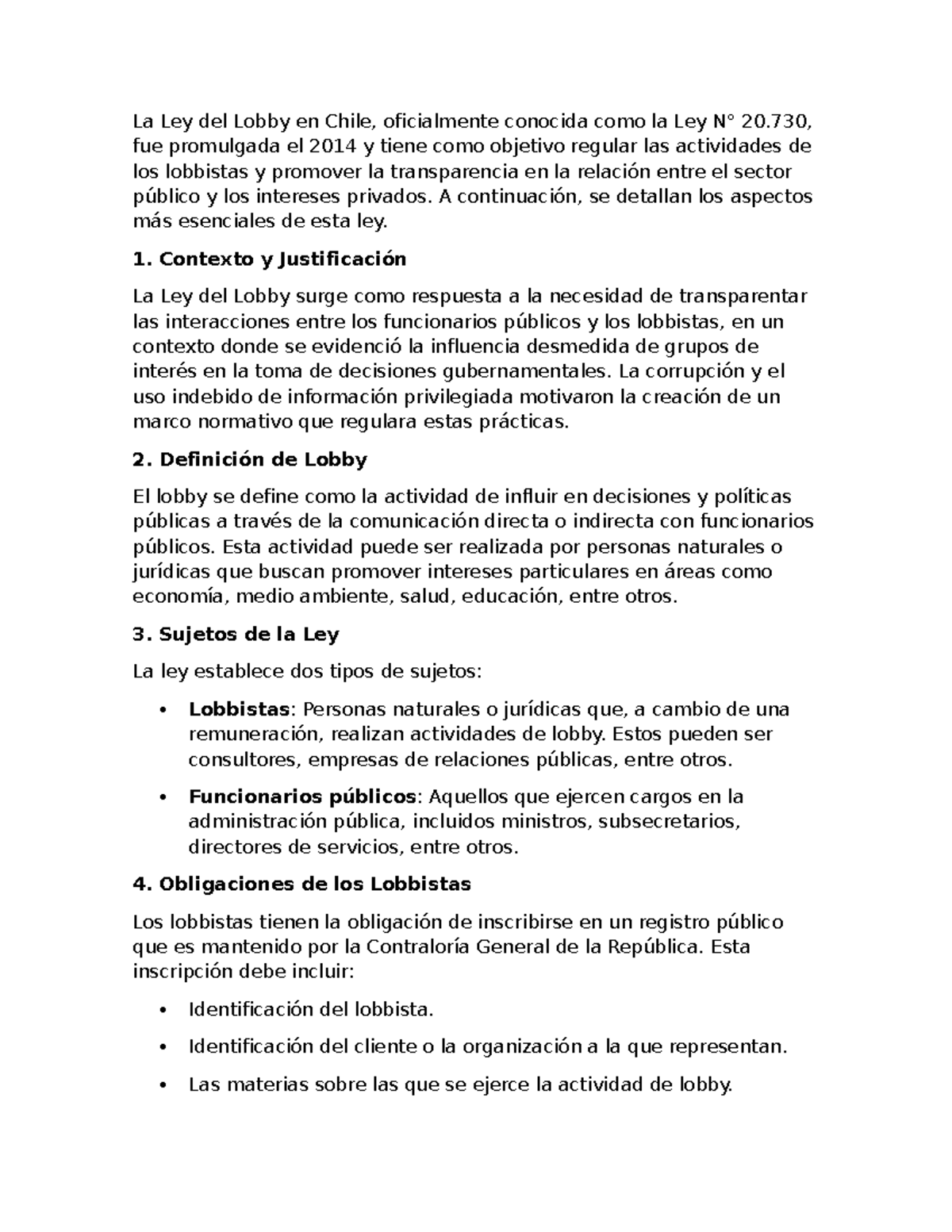 La Ley del Lobby en Chile - A continuación, se detallan los aspectos ...