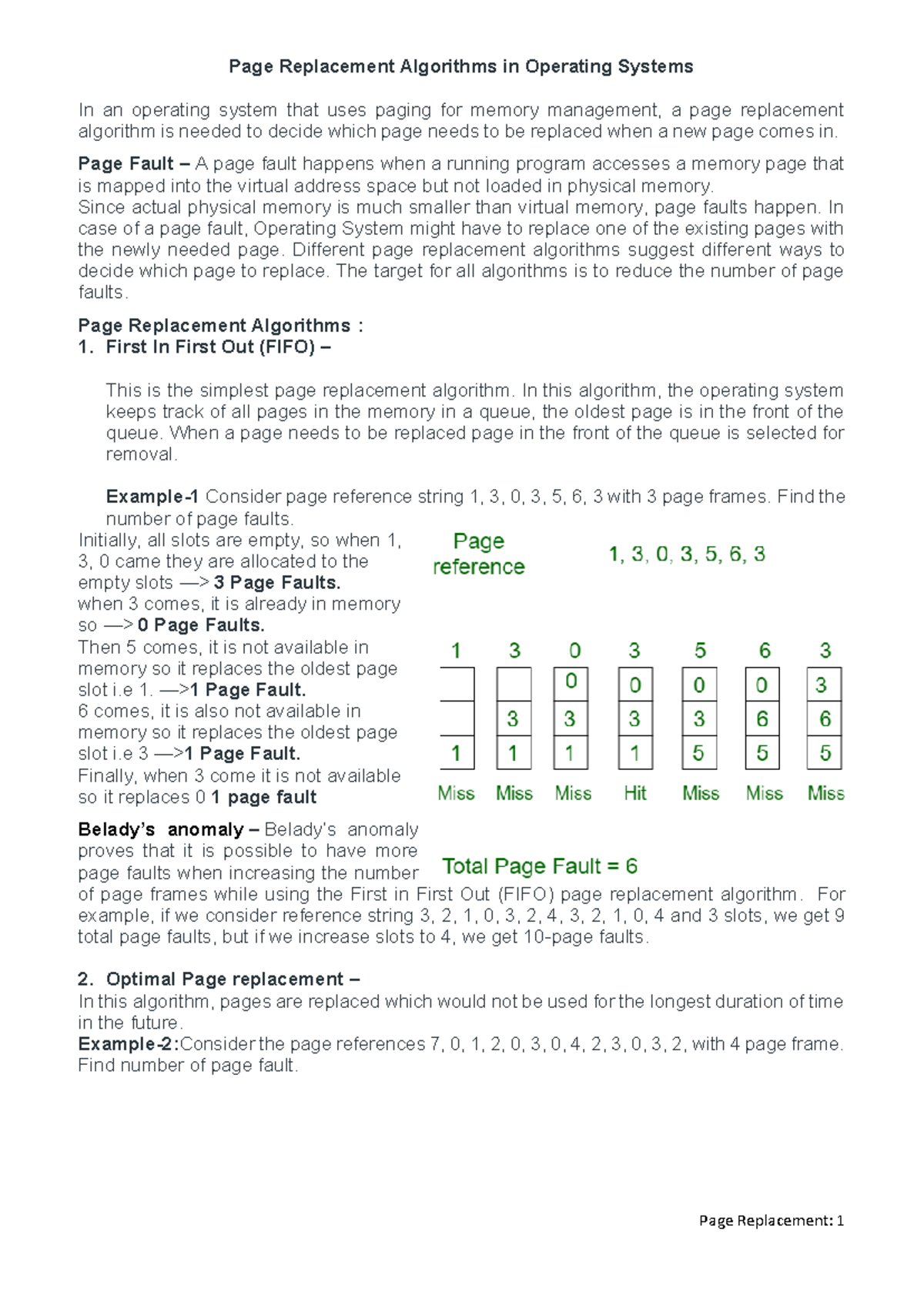 Page Replacement Algorithms in OS: FIFO, Optimal, LRU Analysis - Studocu