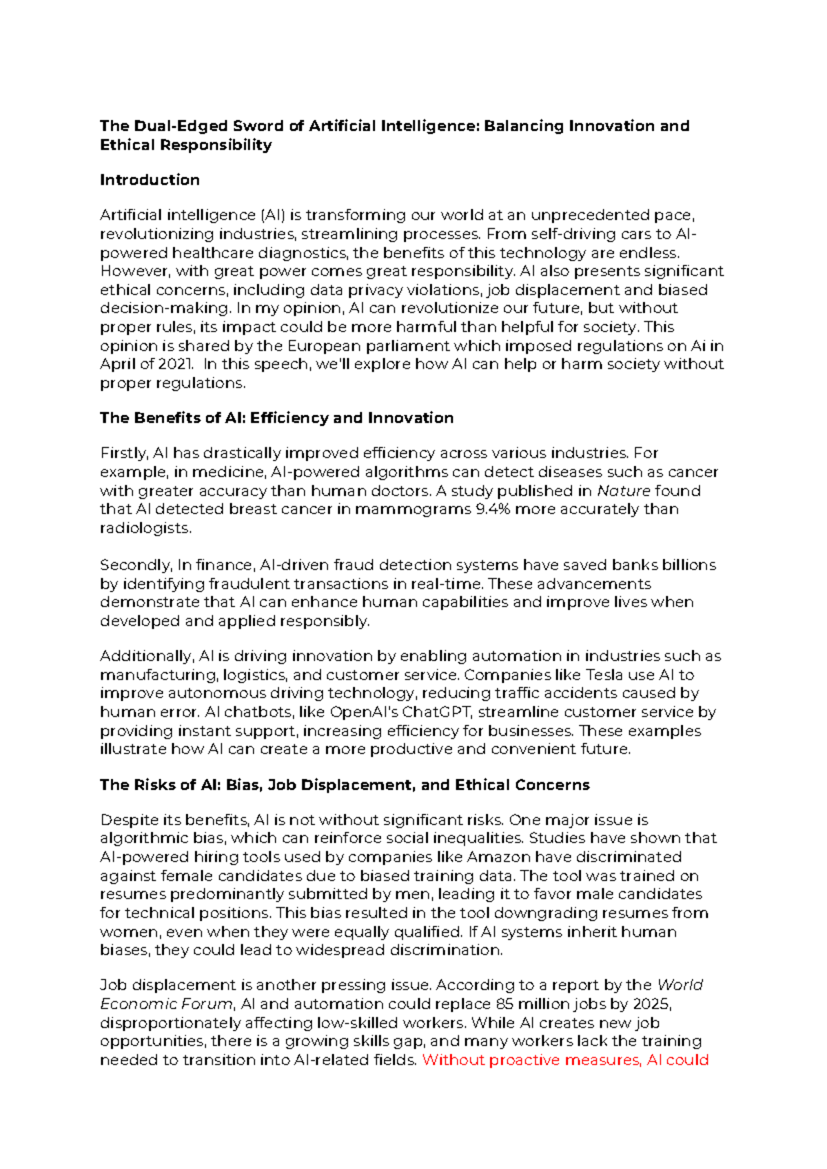 Speech-AI: The Double-Edged Sword of AI Ethics and Innovation - Studeersnel