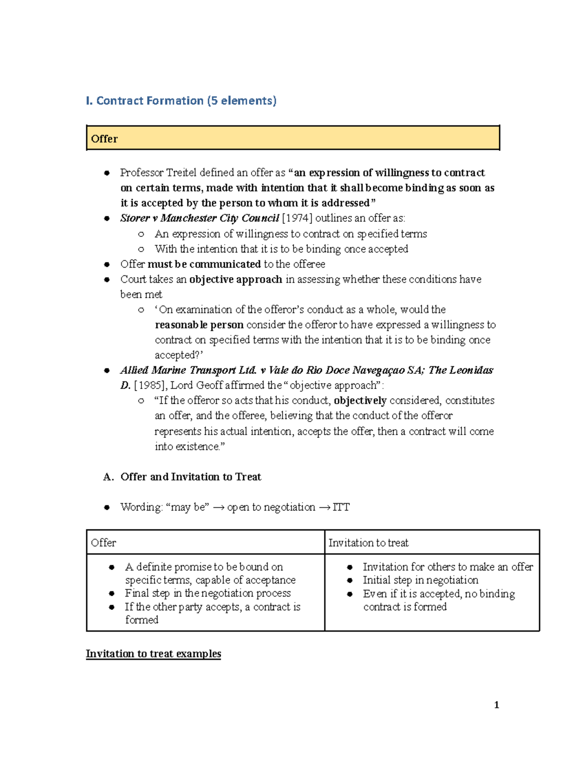 Contract Law Exam Notes: Understanding Offer & Acceptance Elements ...