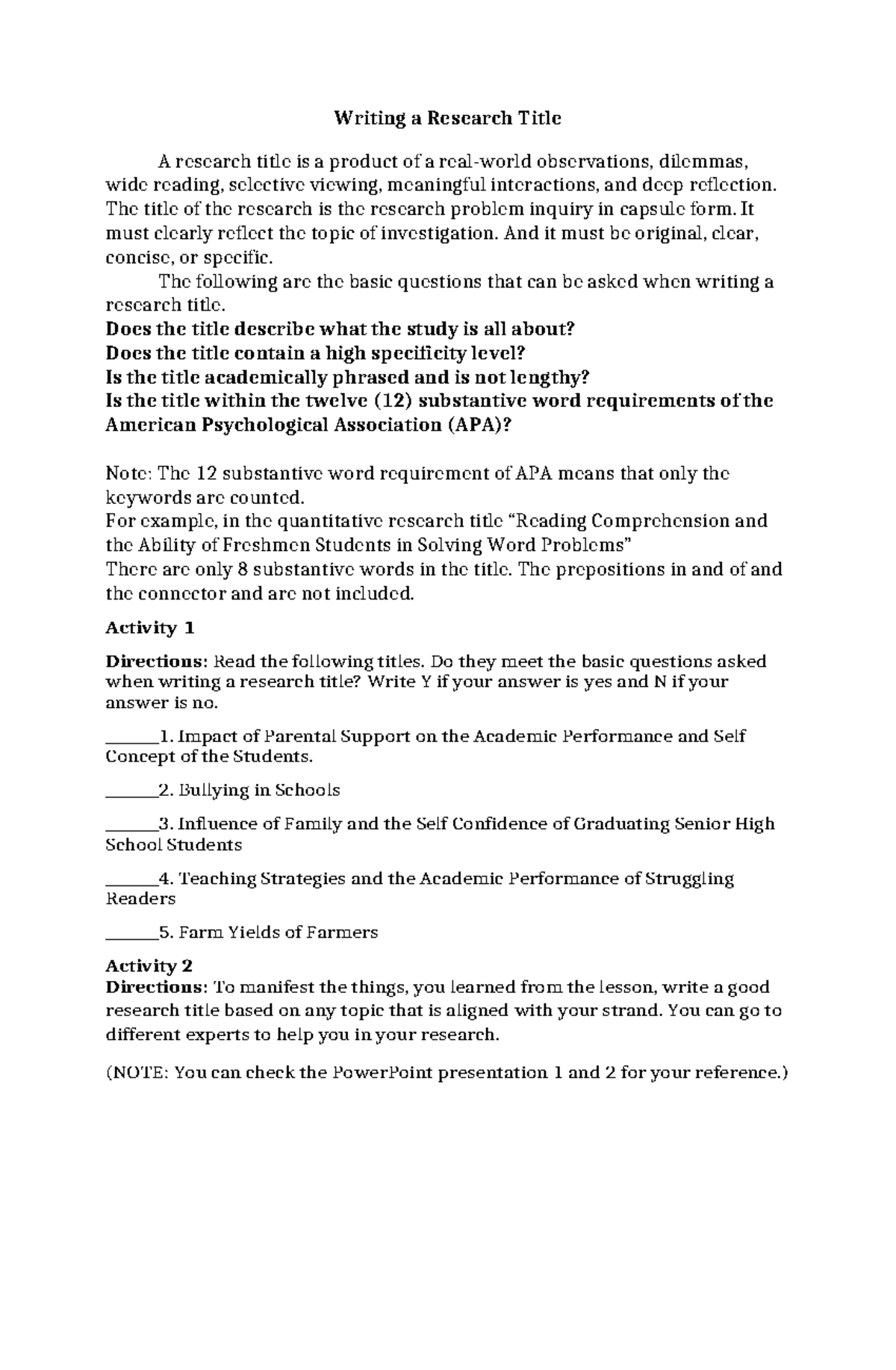 Writing an Effective Research Title: Key Questions & Guidelines - Studocu