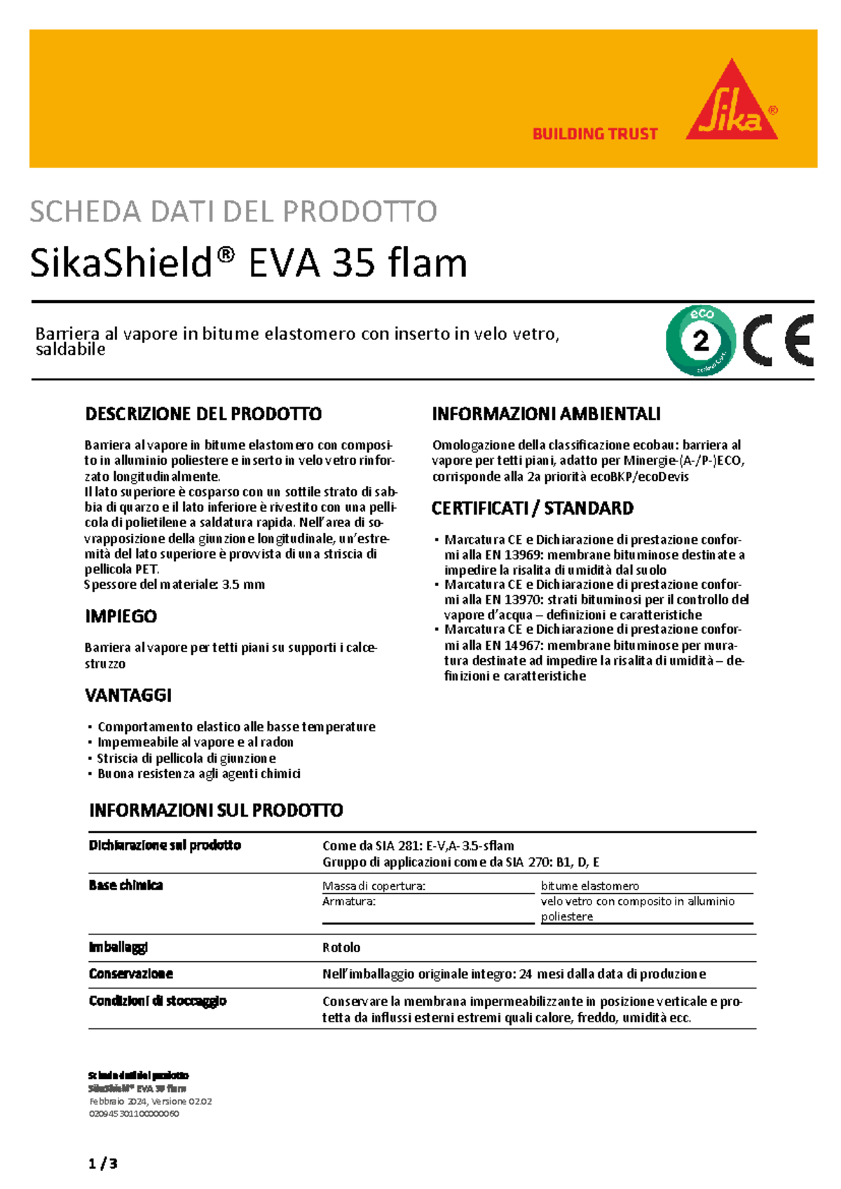 Scheda Dati Prodotto EVA 35 flam - Barriera al Vapore in Bitume - Studocu