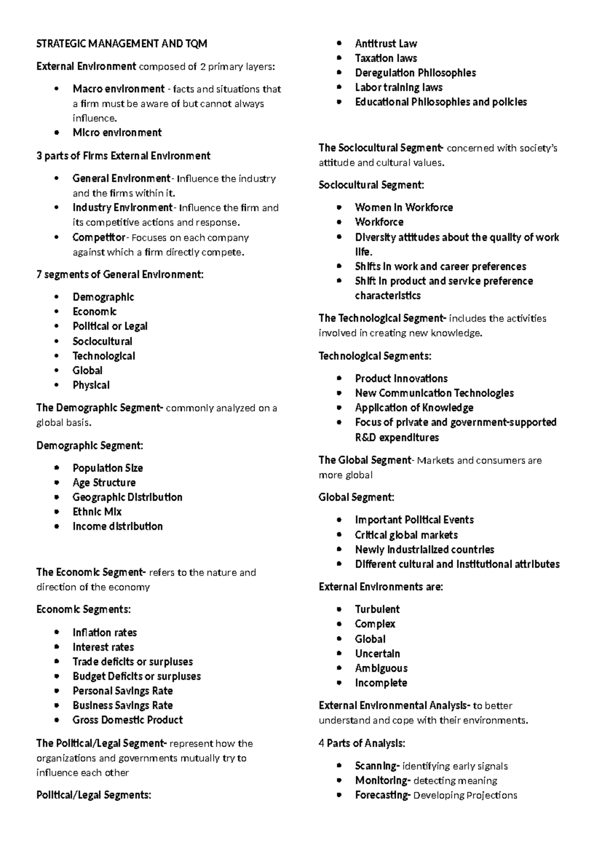 Strategic Management & TQM: External Environment Analysis (3rd Year ...