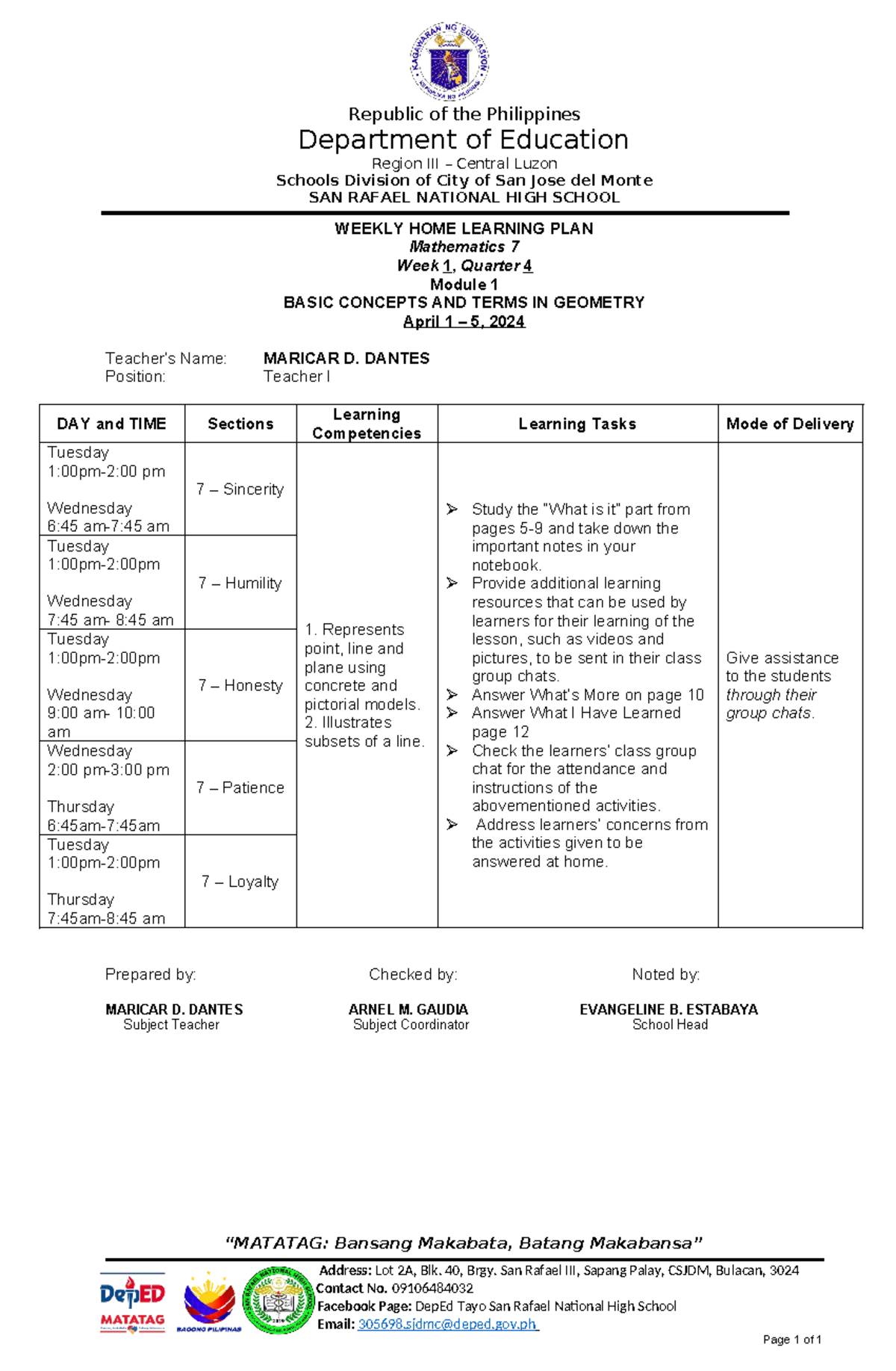 WHLP1 - WHLP - Republic of the Philippines Department of Education ...