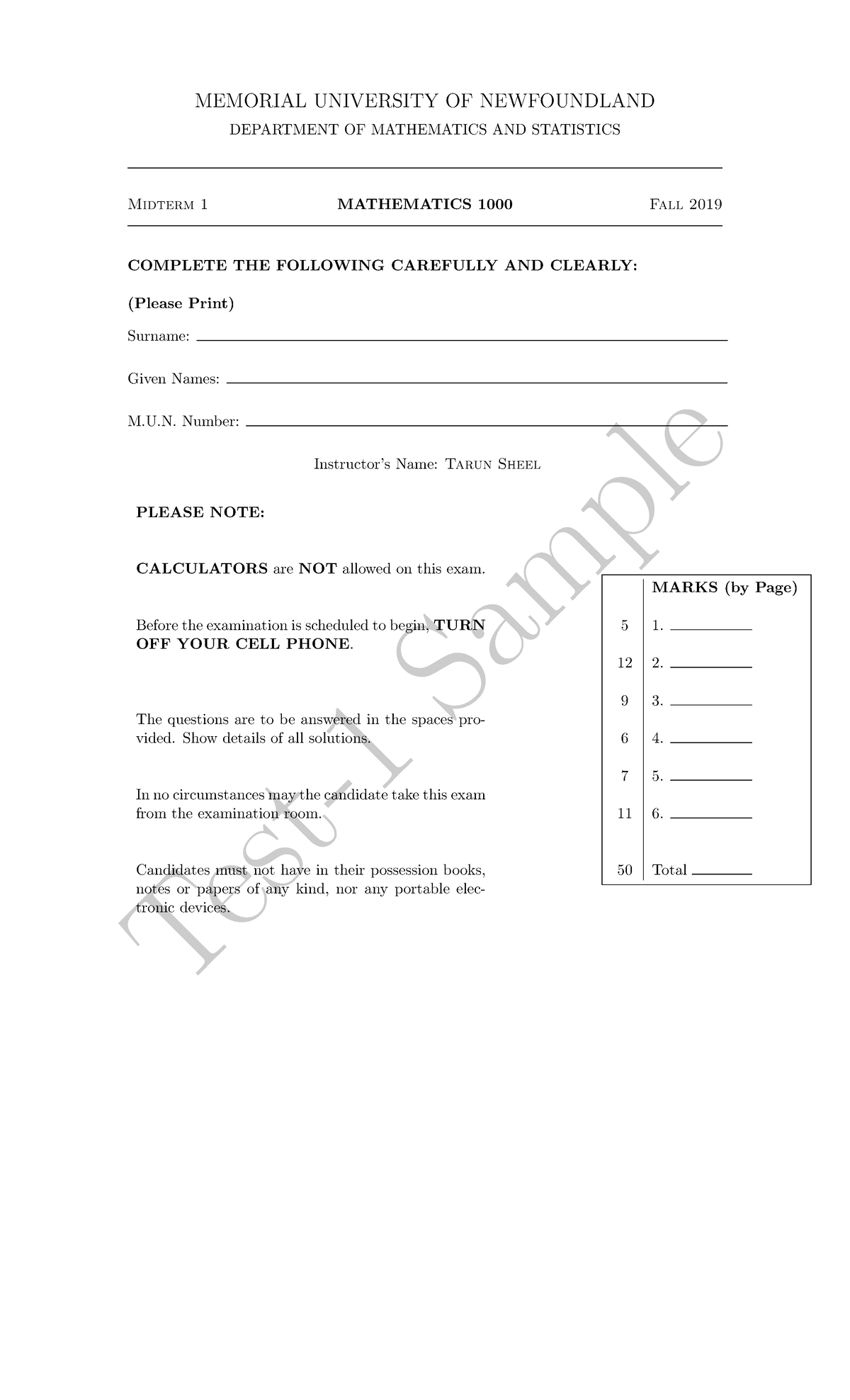 2019 math 1000 test1 and 2 question and answer - Test-1 Sample MEMORIAL ...
