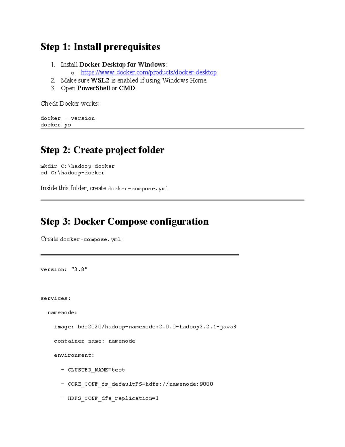 Hadoop Guide: Docker Setup & MapReduce WordCount Tutorial - Studocu