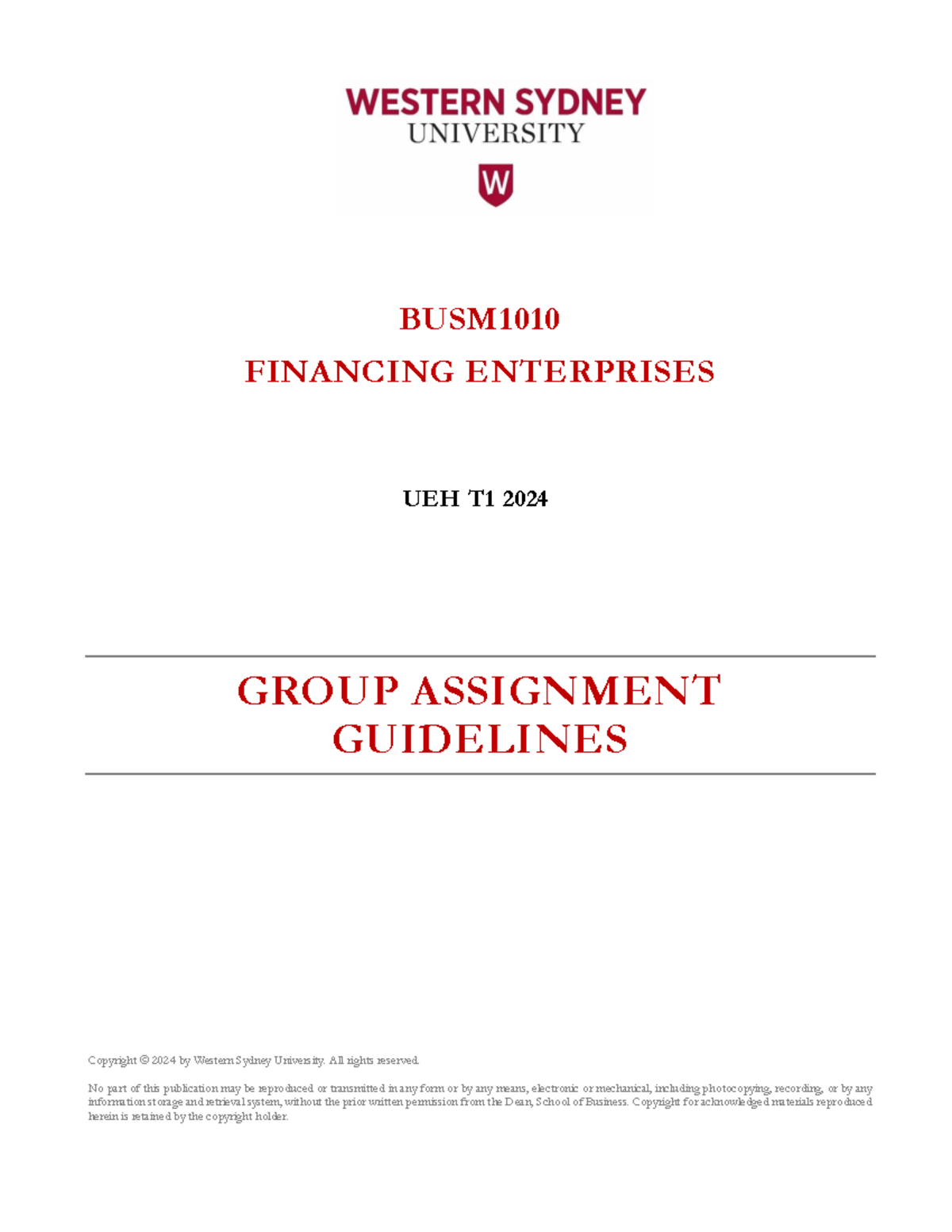 FE group assignments requirement - BUSM FINANCING ENTERPRISES UEH T1 ...