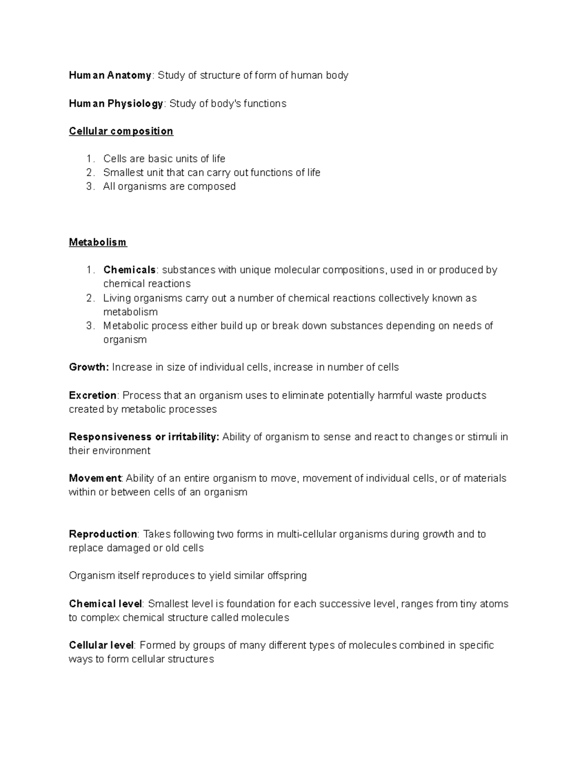 Chapter 1 A&P 1 Notes - Human Anatomy: Study of structure of form of ...