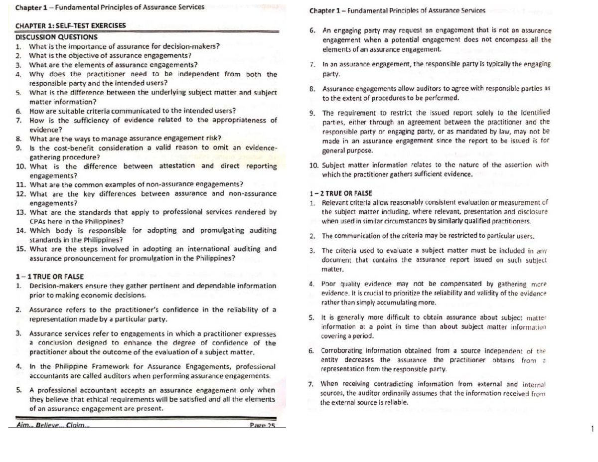 Chapter 1: Fundamental Principles of Assurance Services (AAP) MCQ ...