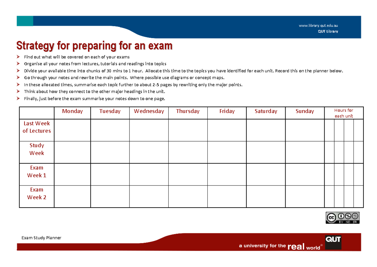 Exampreparation Exam Study Planner - library.qut.edu QUT Library Exam ...