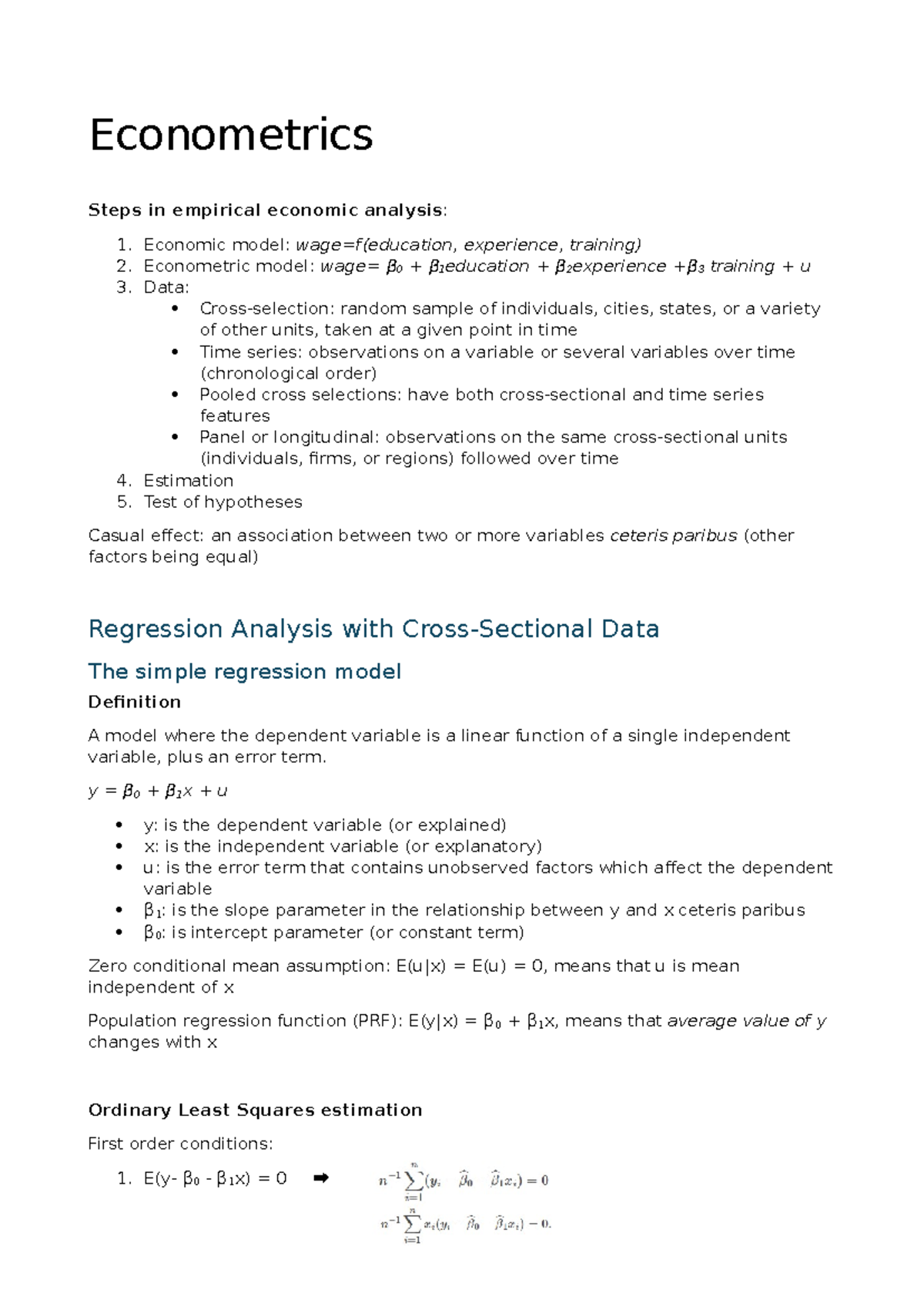 Econometrics - 1 partial - Econometrics Steps in empirical economic ...
