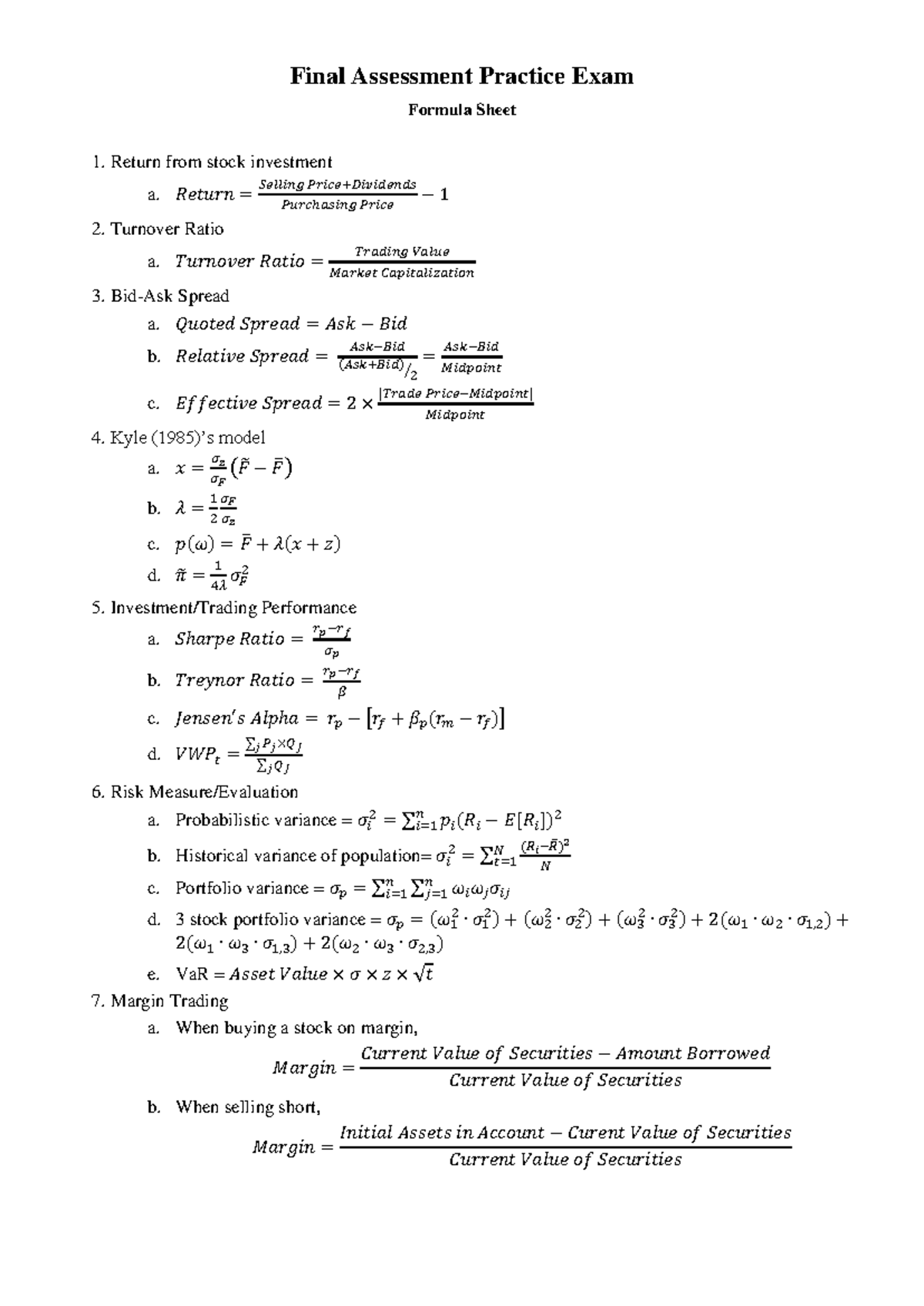 BFF2701 Final Assessment Practice Exam Formula Sheet - Studocu