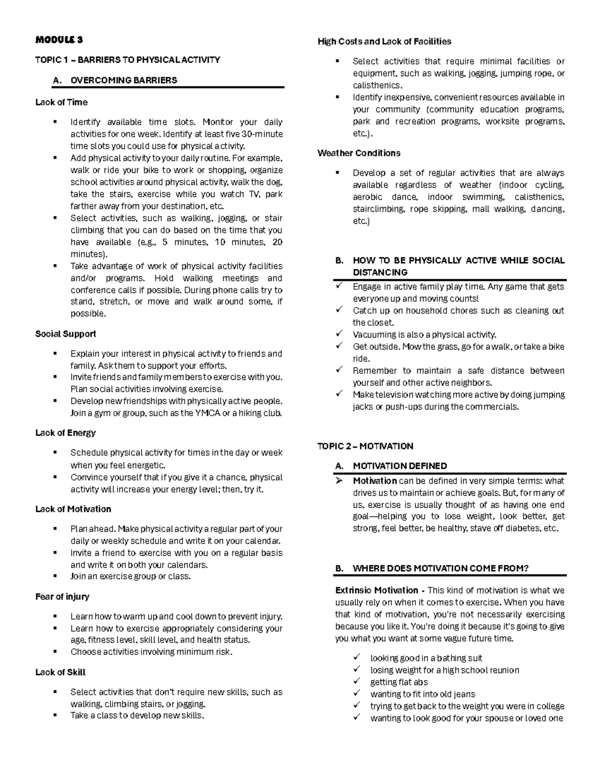Pathfi (M3&4) - lecture notes on pe1 - MODULE 3 TOPIC 1 – BARRIERS TO ...